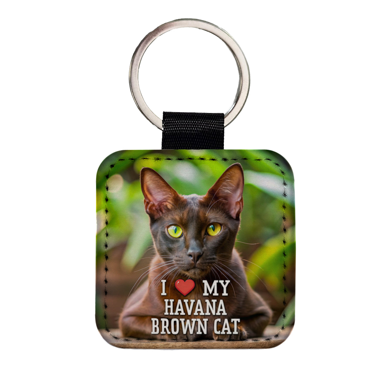 I Love My Havana Brown Cat Heart Square Faux Leather Keychain