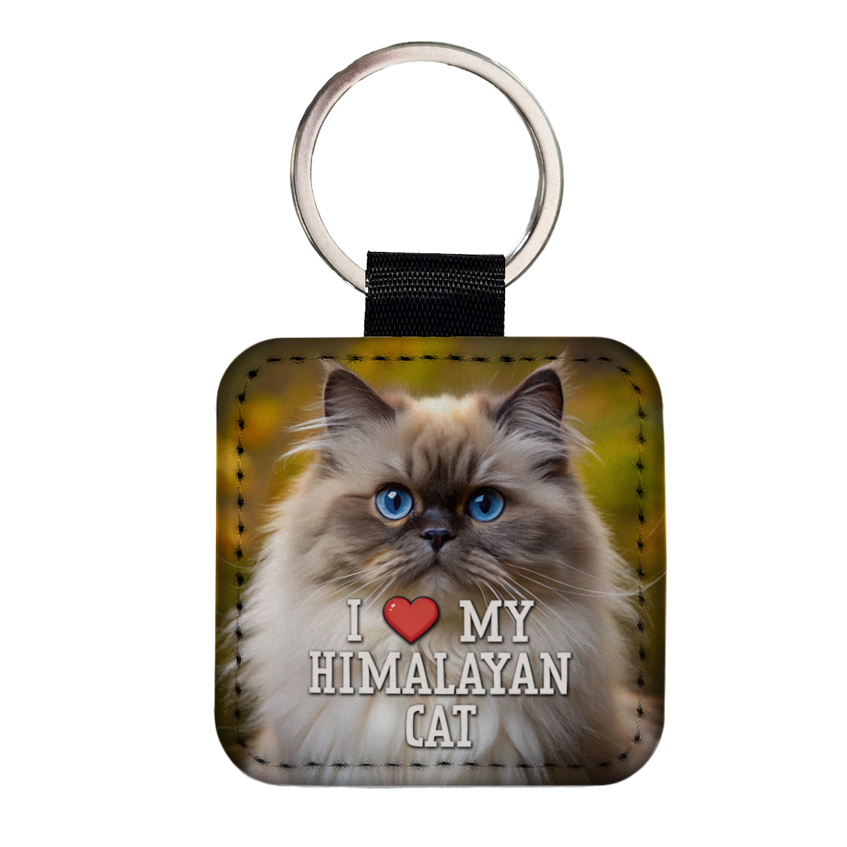 I Love My Himalayan Cat Heart Square Faux Leather Keychain