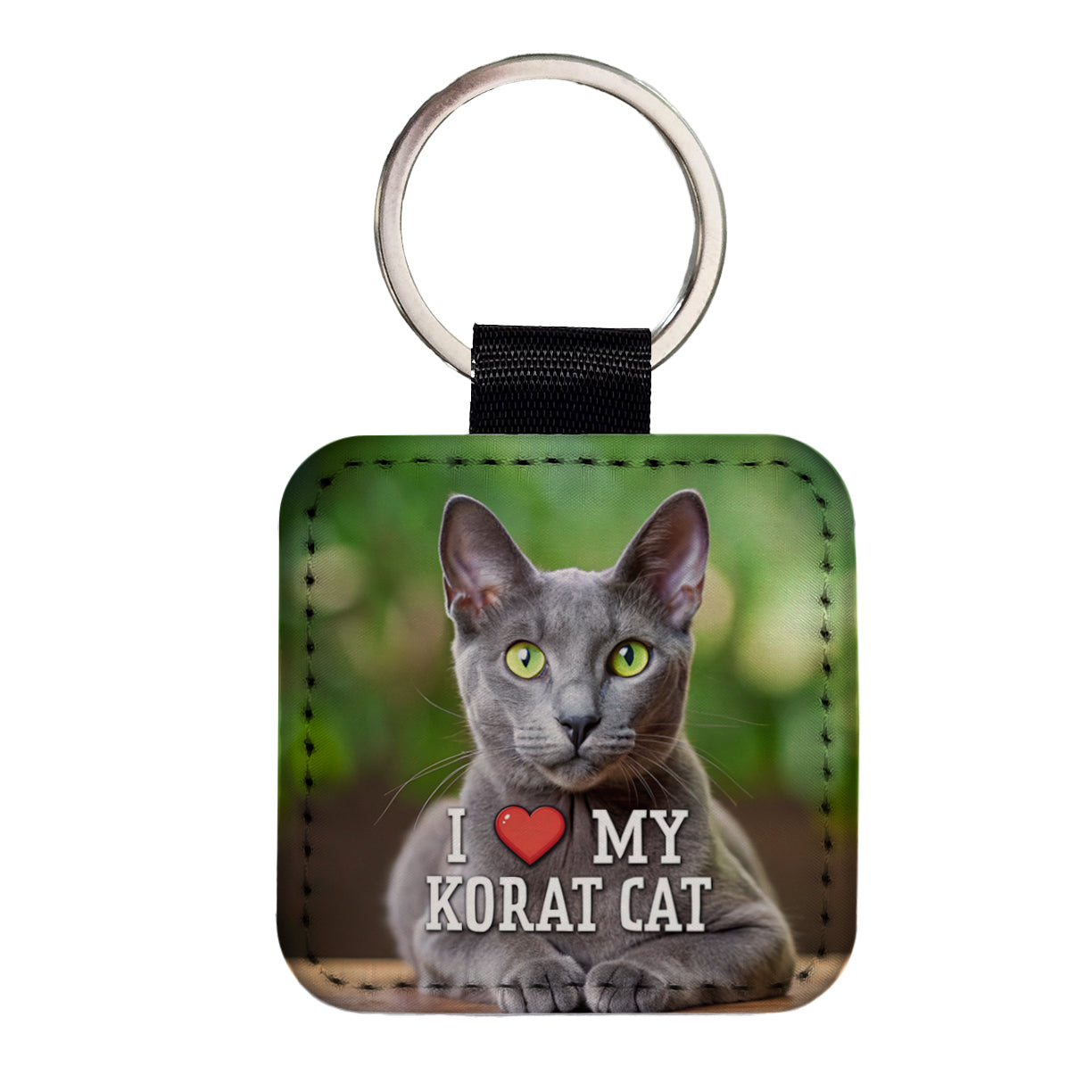I Love My Korat Cat Heart Square Faux Leather Keychain