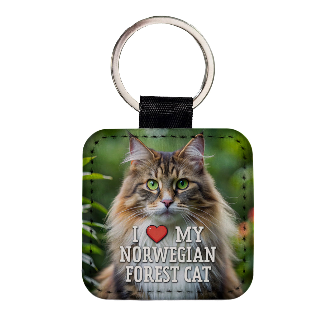I Love My Norwegian Forest Cat Heart Square Faux Leather Keychain