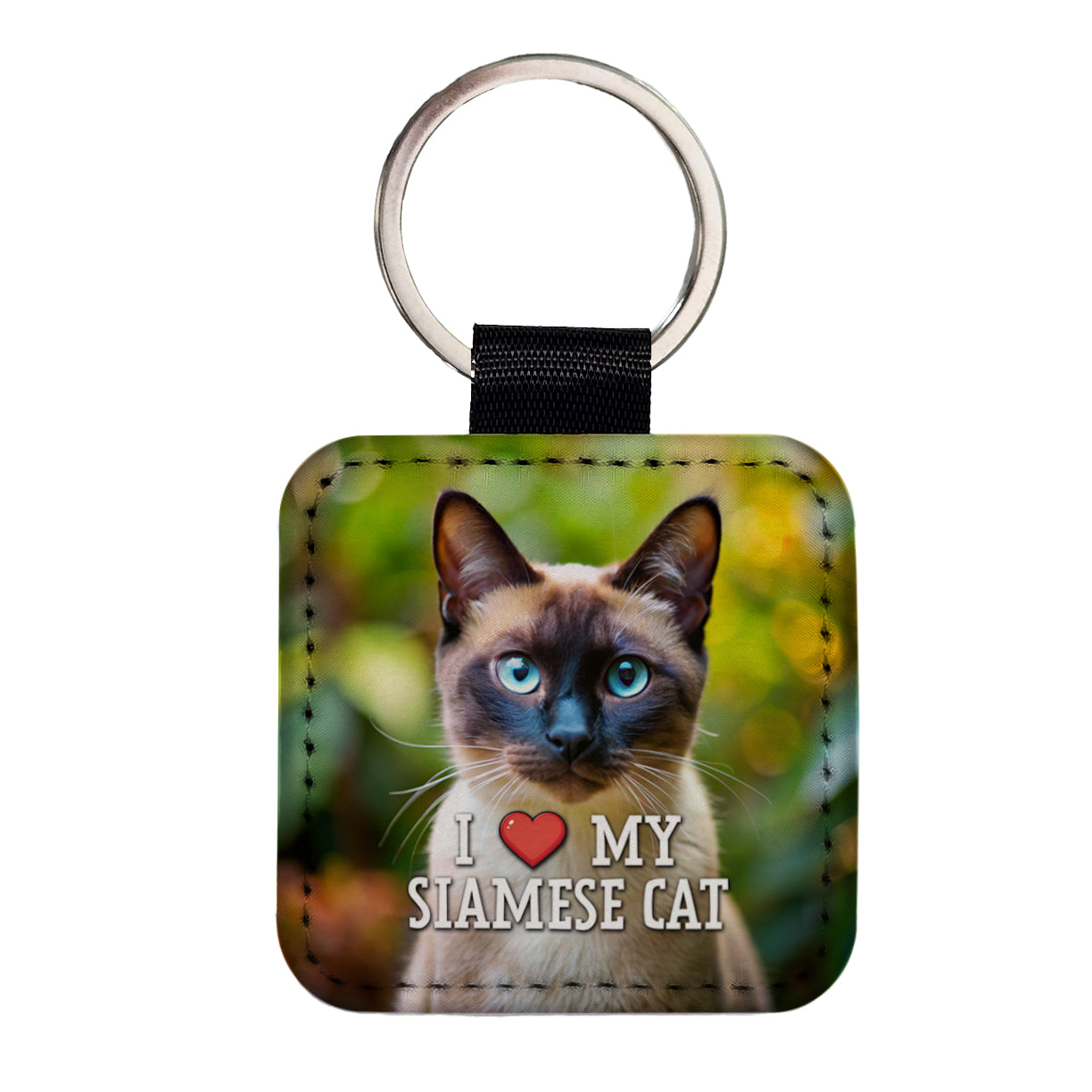 I Love My Siamese Cat Heart Square Faux Leather Keychain