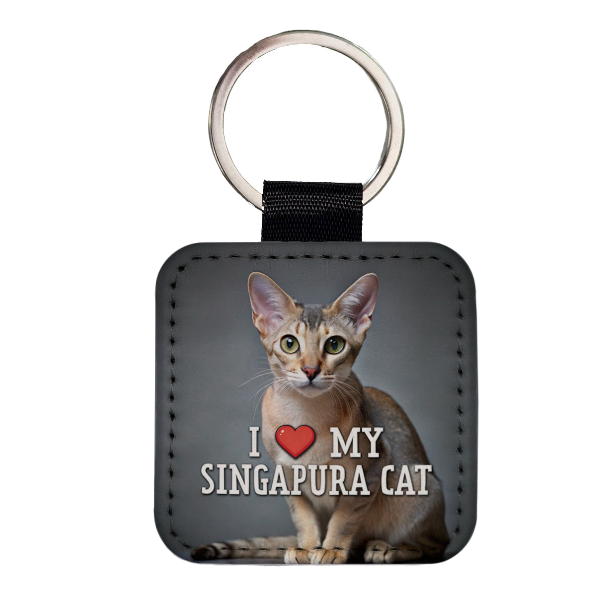I Love My Singapura Cat Heart Square Faux Leather Keychain