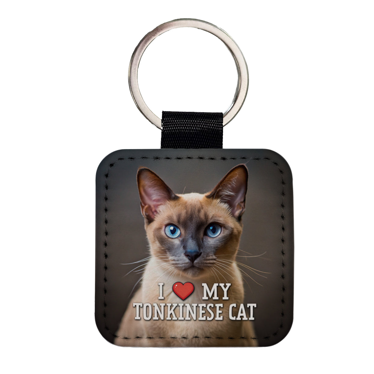 I Love My Tonkinese Cat Heart Square Faux Leather Keychain