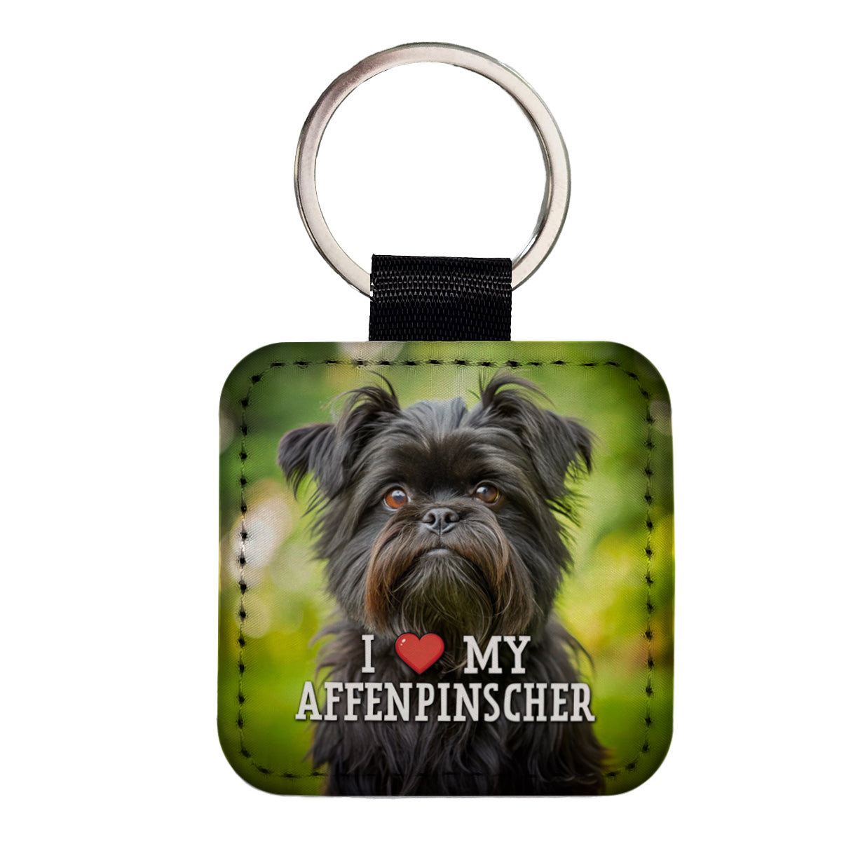 I Love My Affenpinscher Dog Heart Square Faux Leather Keychain