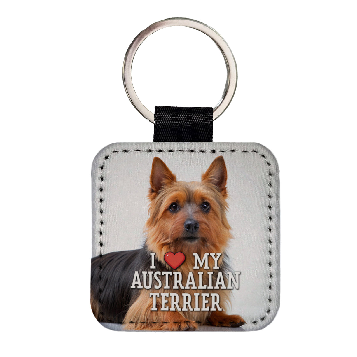 I Love My Australian Terrier Dog Heart Square Faux Leather Keychain