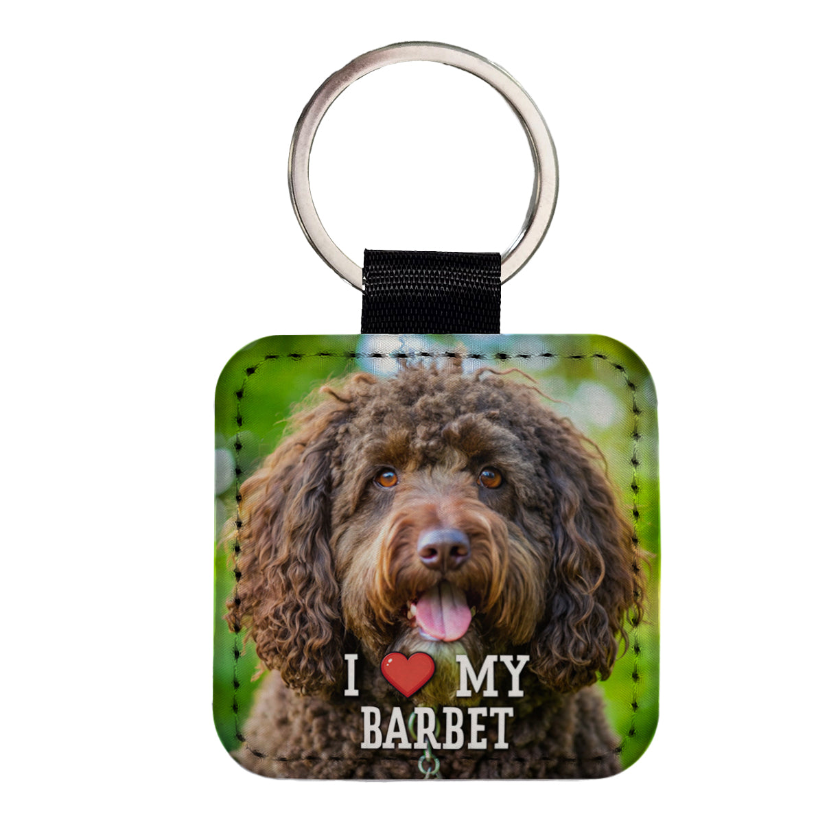 I Love My Barbet Dog Heart Square Faux Leather Keychain