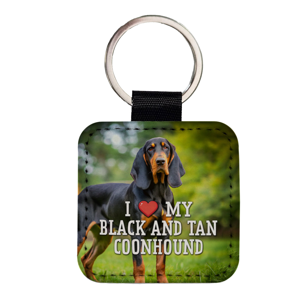 I Love My Black And Tan Coonhound Dog Heart Square Faux Leather Keychain