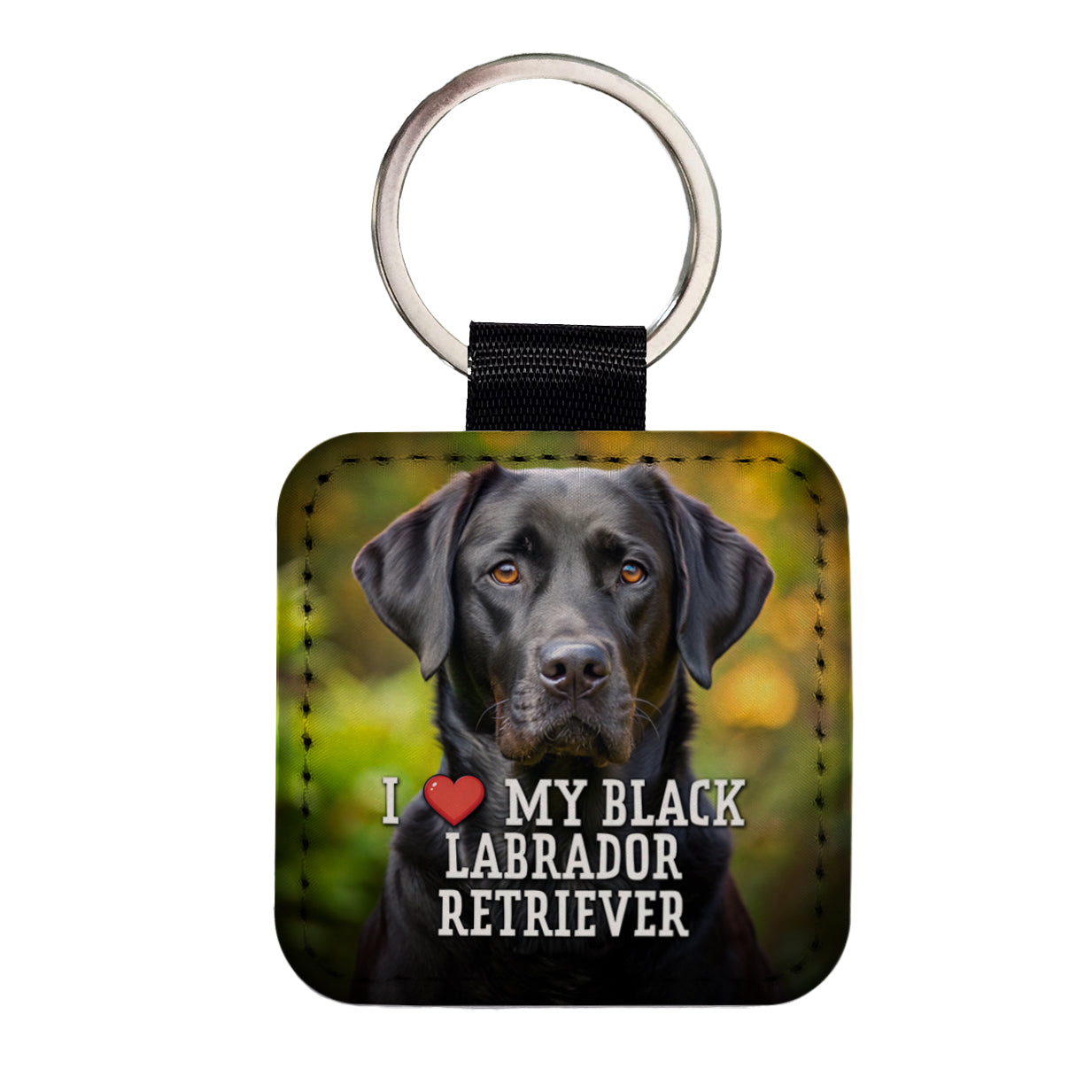 I Love My Black Labrador Retriever Dog Heart Square Faux Leather Keychain