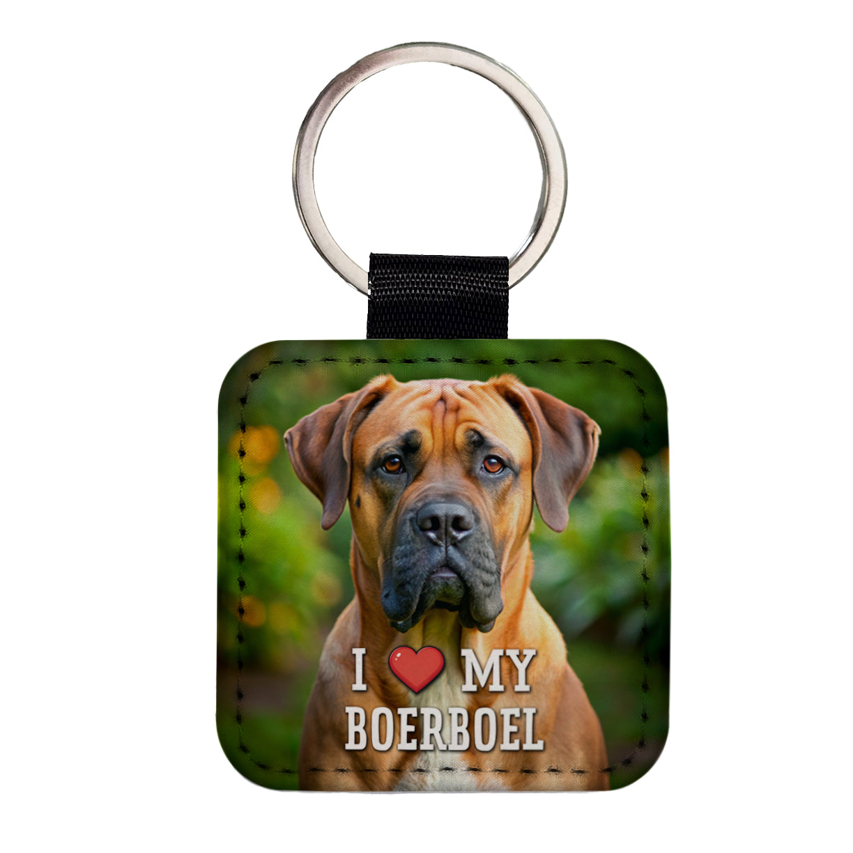 I Love My Boerboel Dog Heart Square Faux Leather Keychain