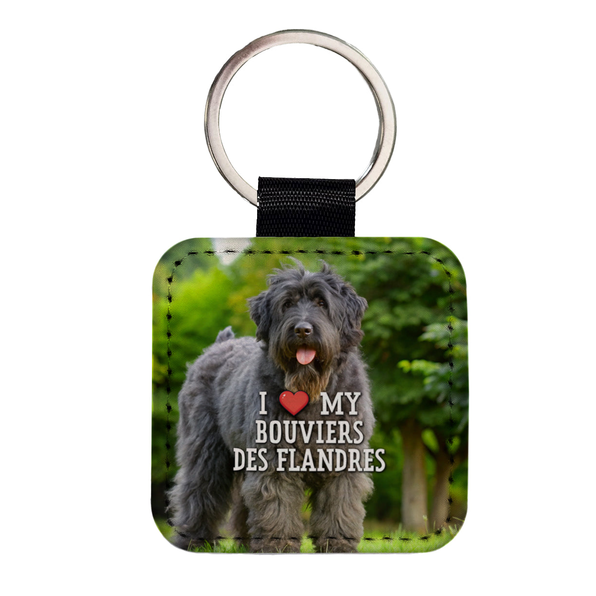 I Love My Bouviers Des Flandres Dog Heart Square Faux Leather Keychain