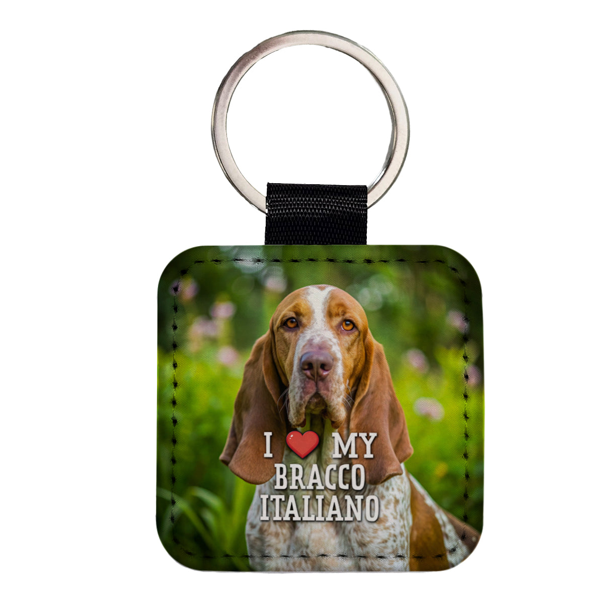 I Love My Bracco Italiano Dog Heart Square Faux Leather Keychain