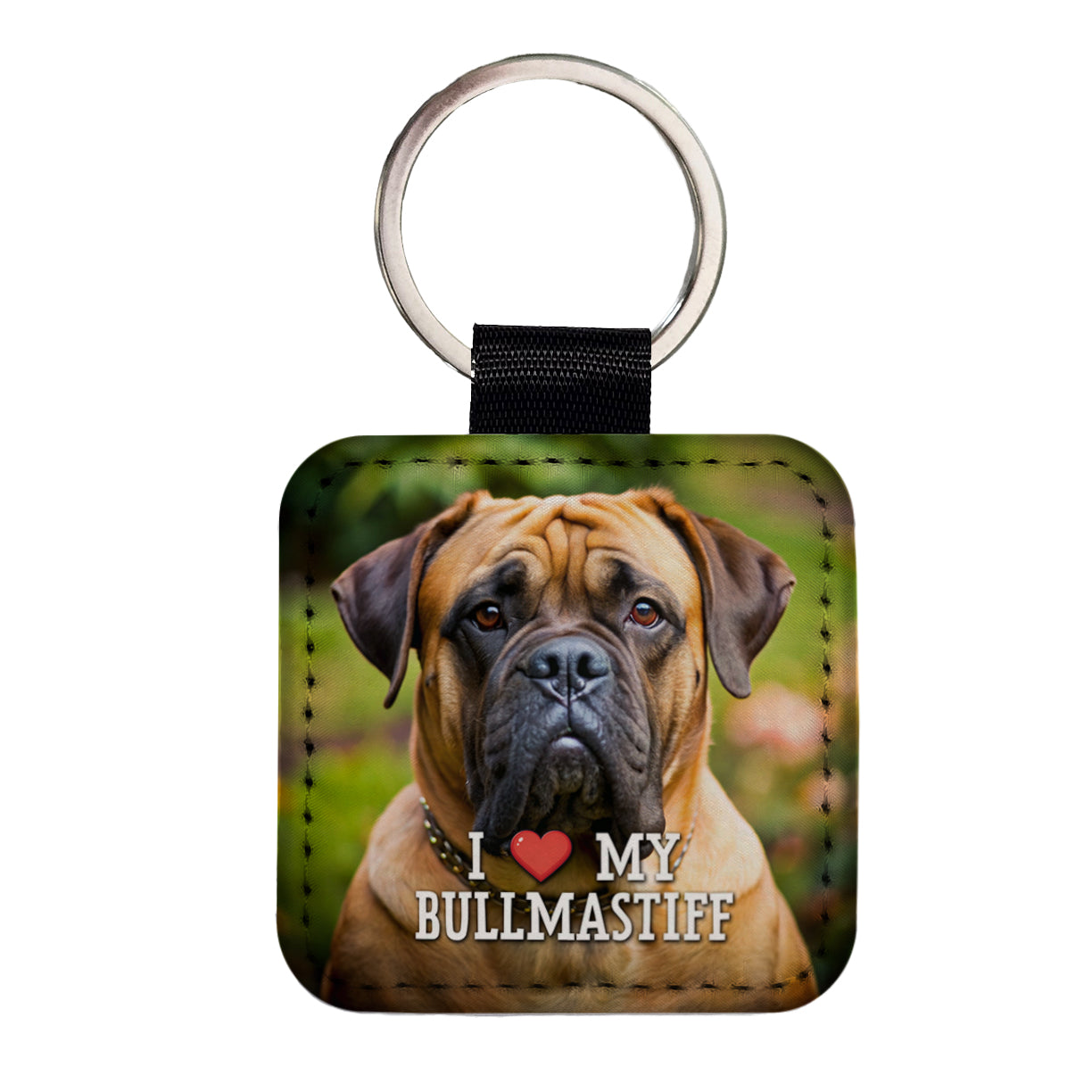 I Love My Bullmastiff Dog Heart Square Faux Leather Keychain