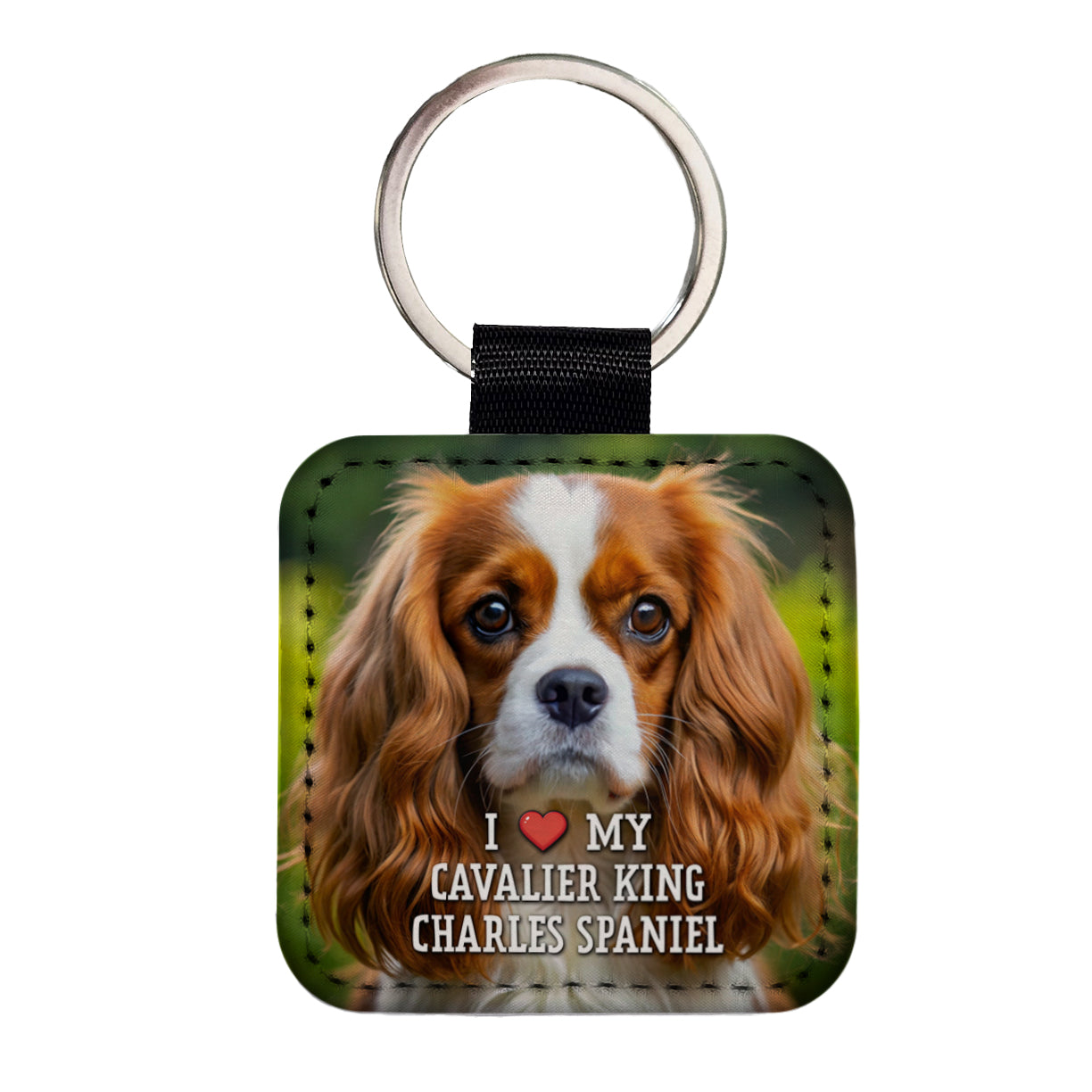 I Love My Cavalier King Charles Spaniel Dog Heart Square Faux Leather Keychain