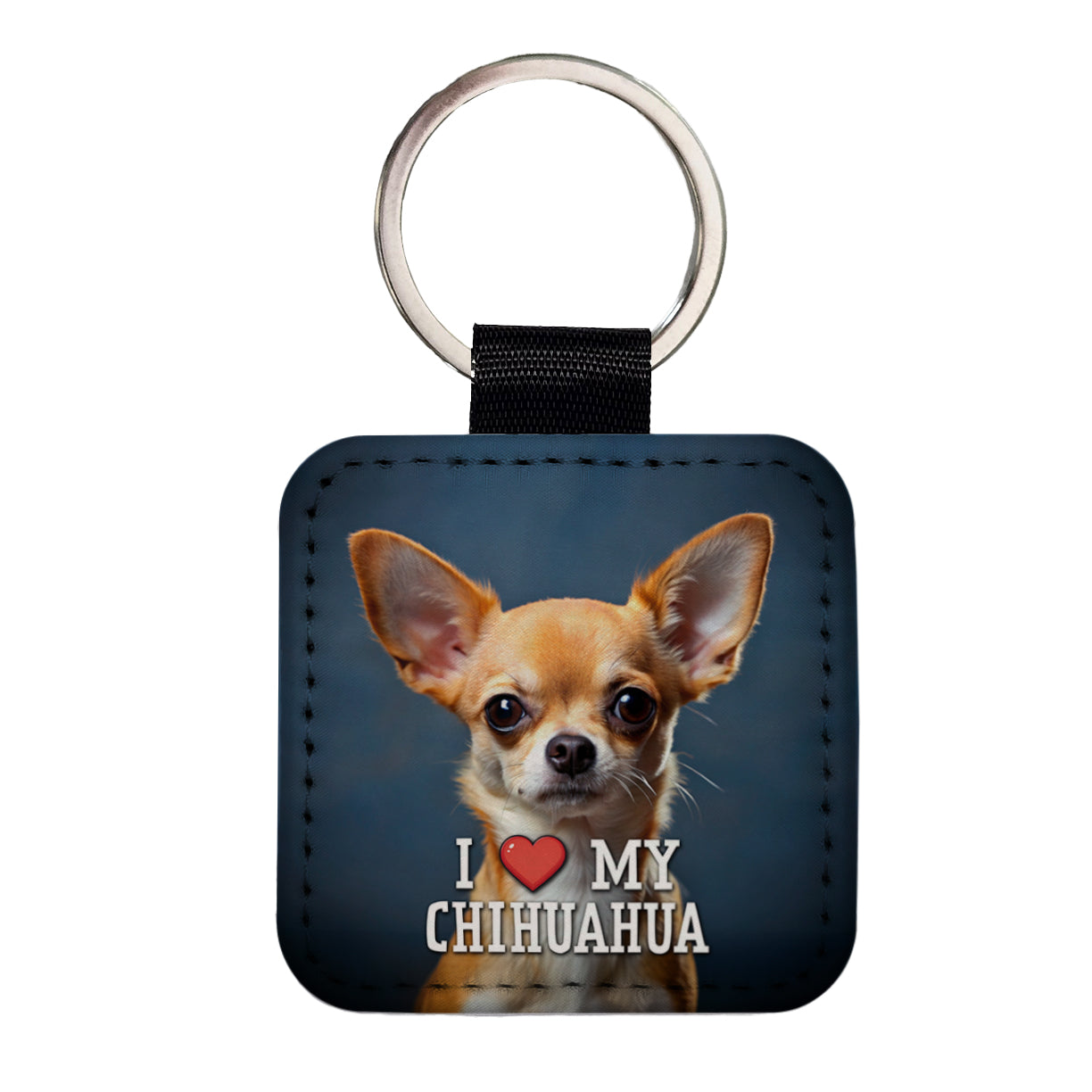 I Love My Chihuahua Dog Heart Square Faux Leather Keychain