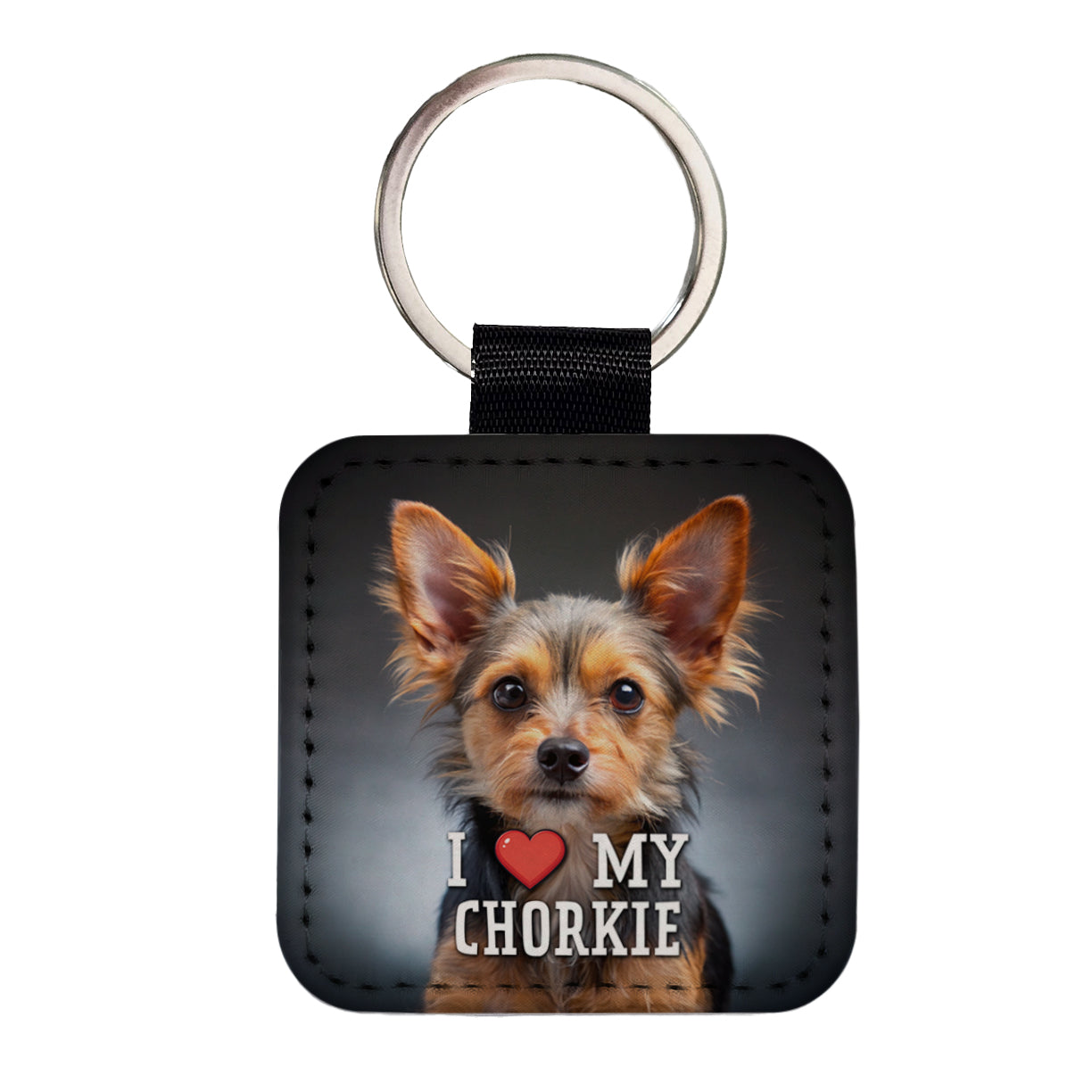 I Love My Chorkie Dog Heart Square Faux Leather Keychain