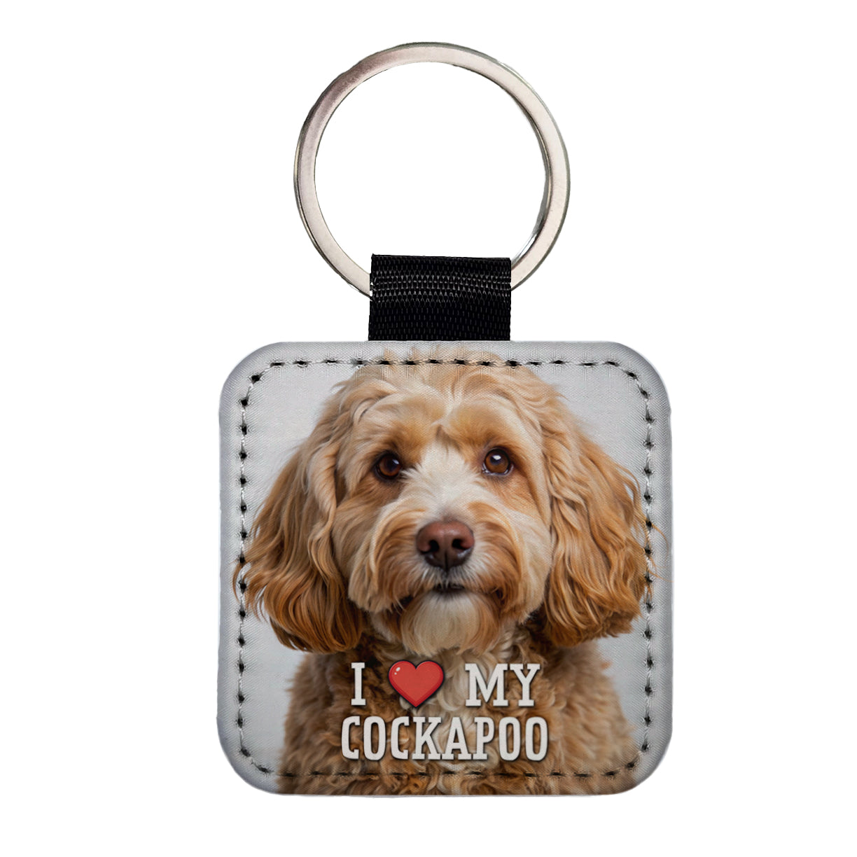I Love My Cockapoo Dog Heart Square Faux Leather Keychain
