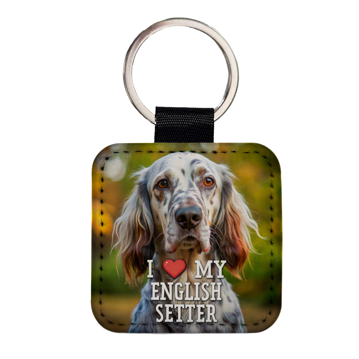 I Love My English Setter Dog Heart Square Faux Leather Keychain