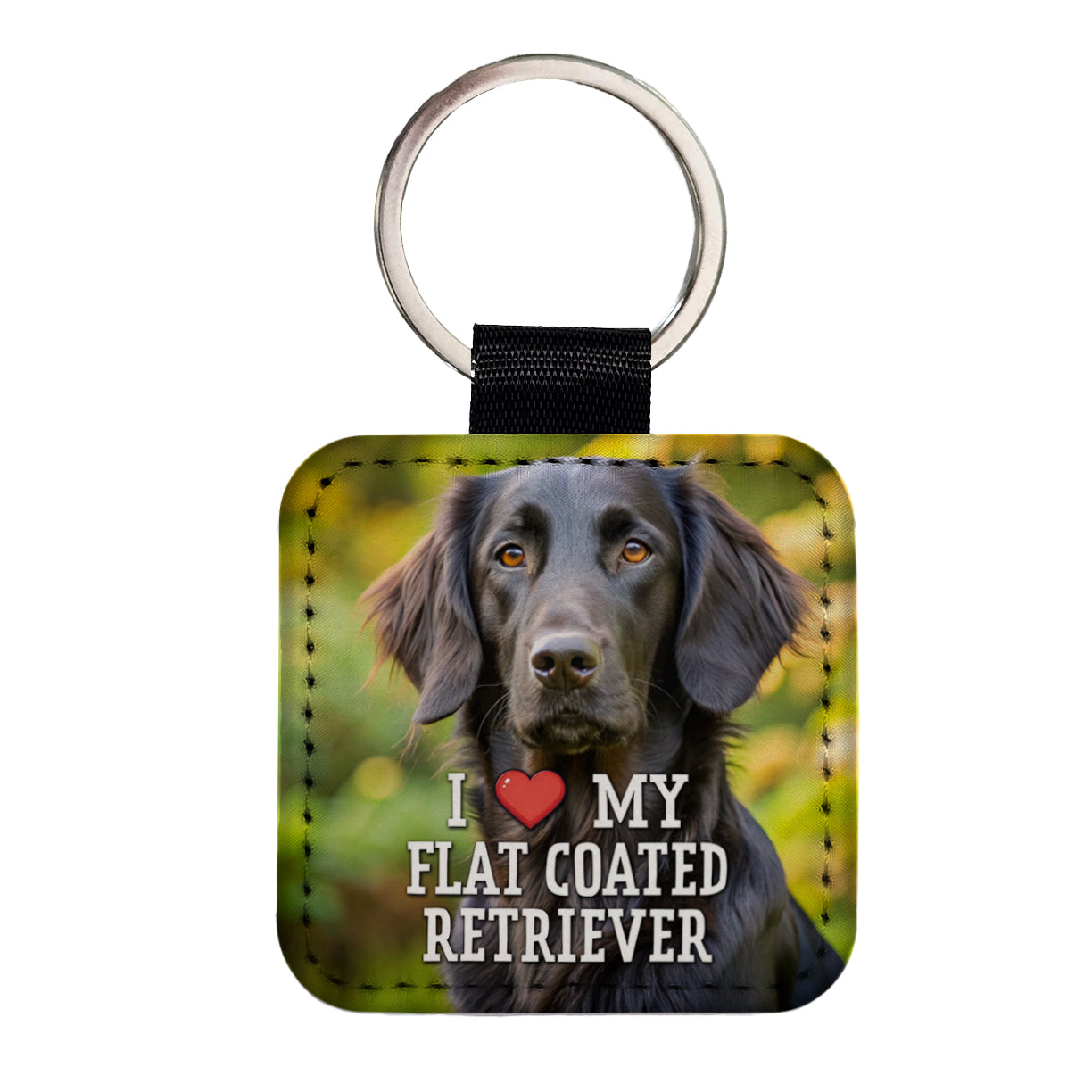 I Love My Flat Coated Retriever Dog Heart Square Faux Leather Keychain