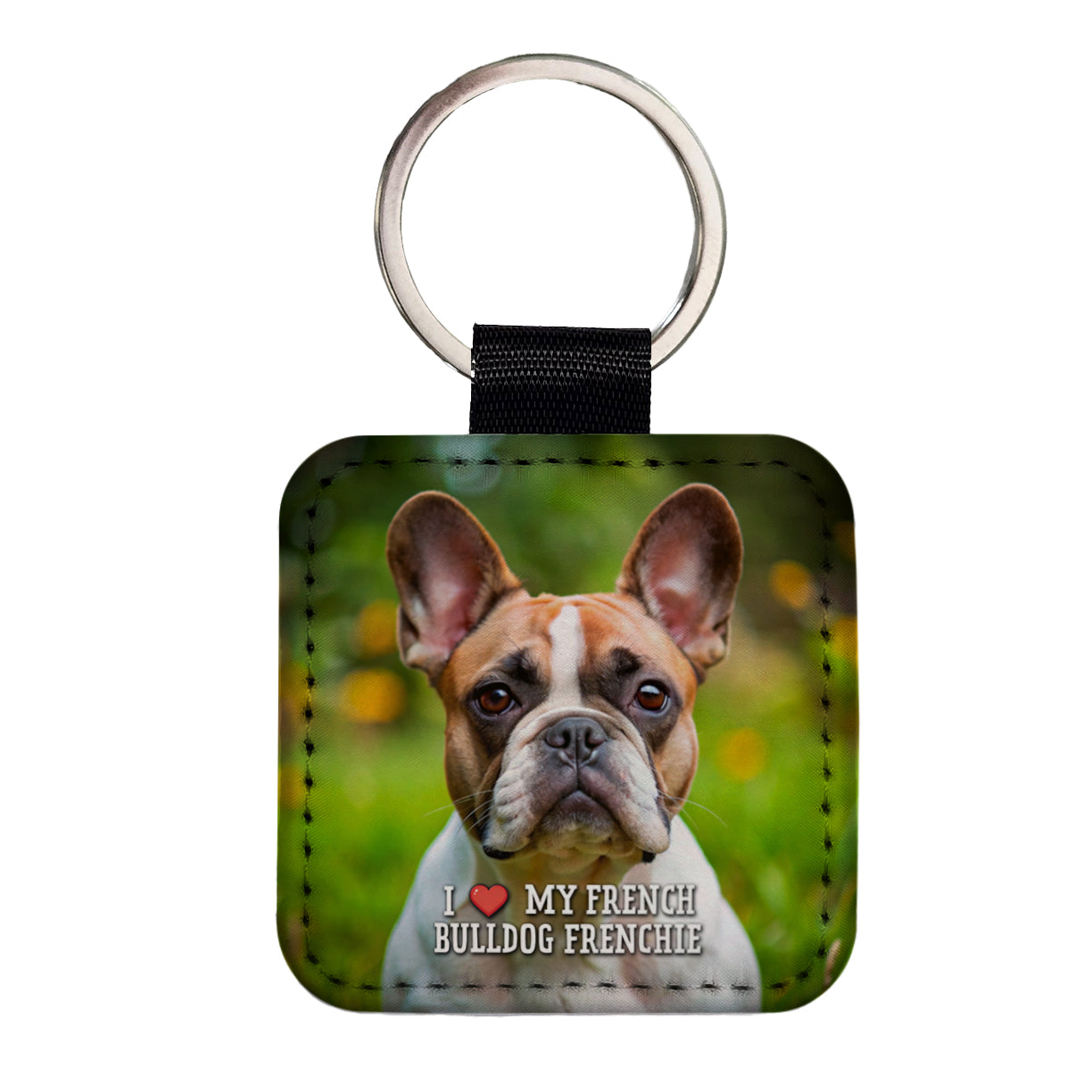 I Love My French Bulldog Frenchie Dog Heart Square Faux Leather Keychain