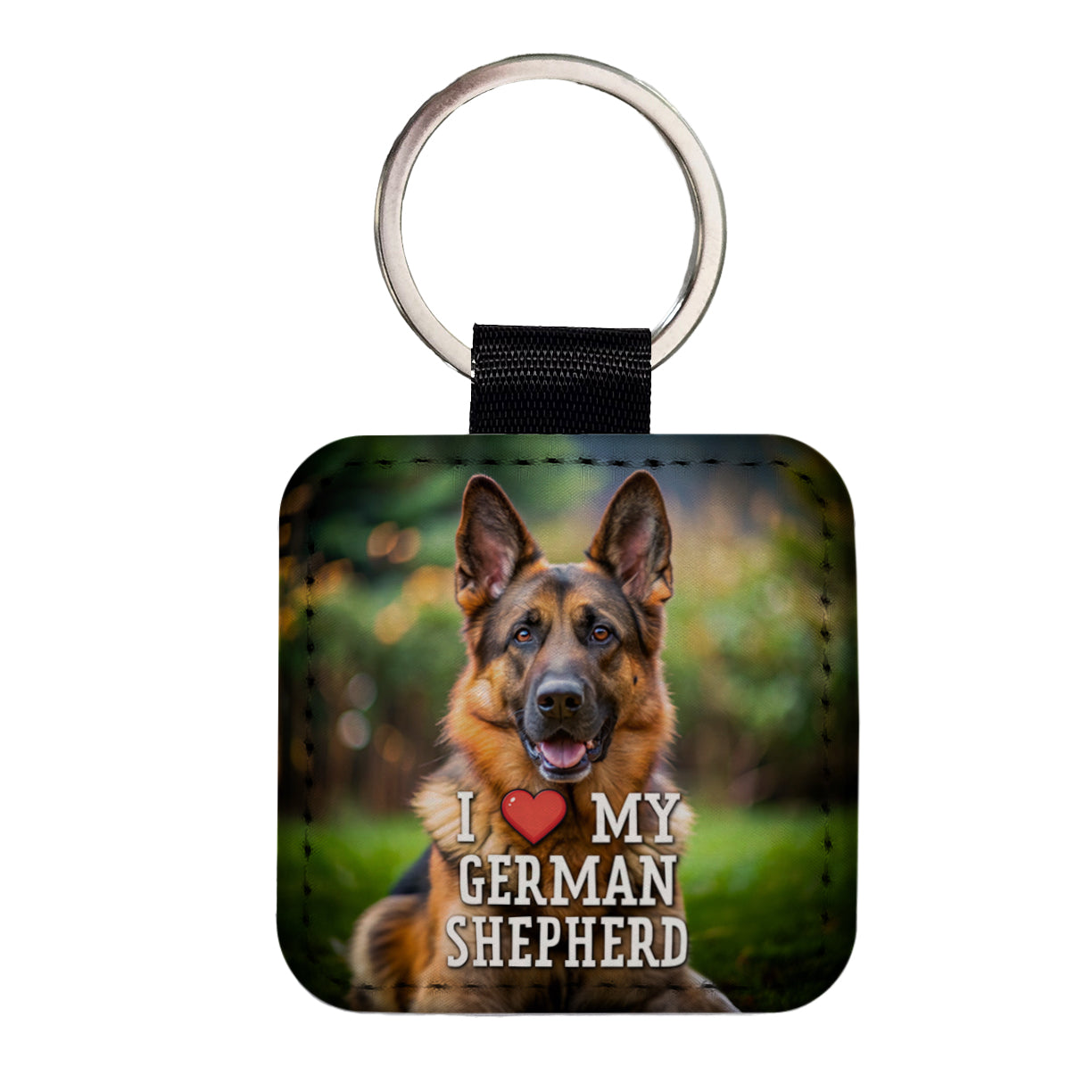 I Love My German Shepherd Dog Heart Square Faux Leather Keychain