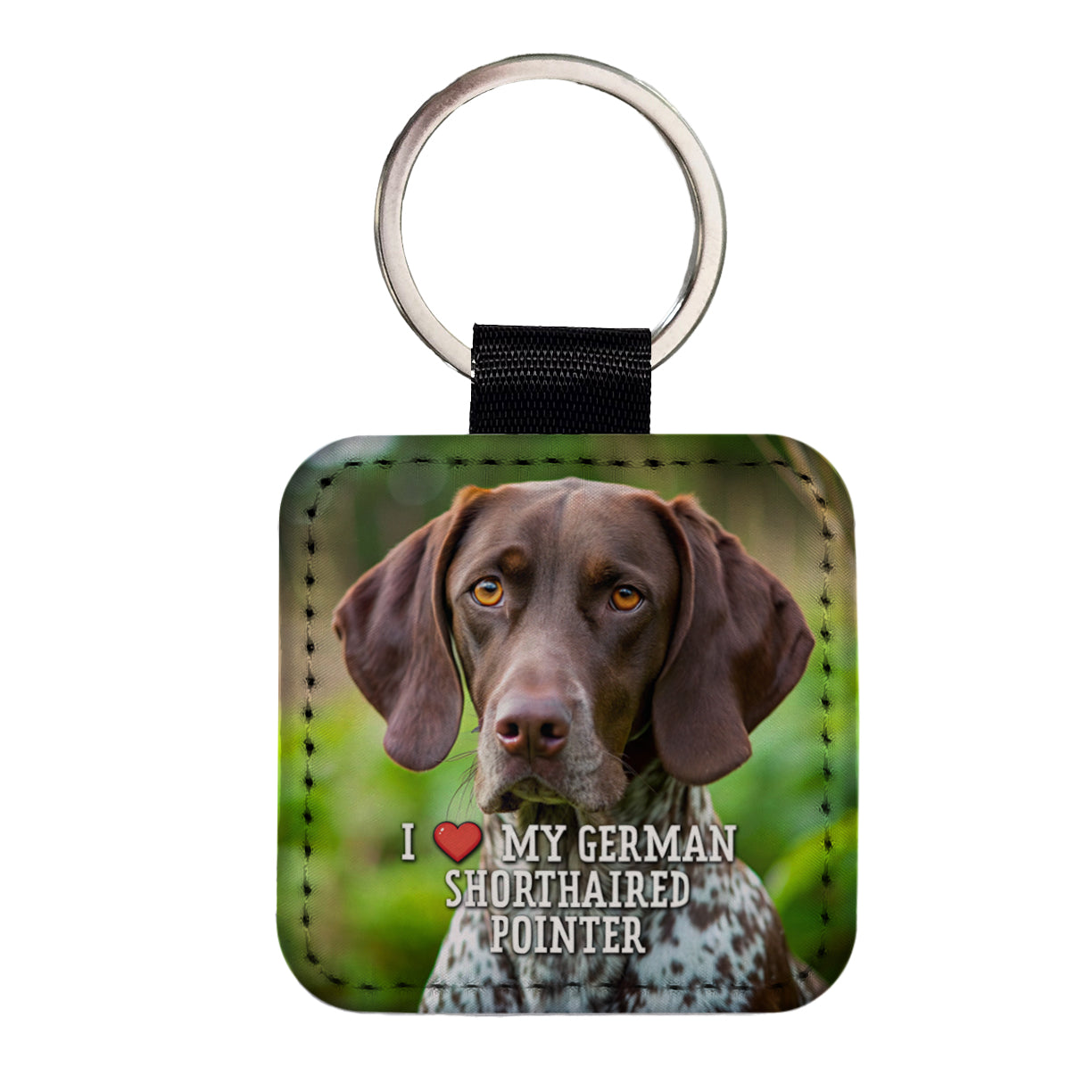 I Love My German Shorthaired Pointer Dog Heart Square Faux Leather Keychain