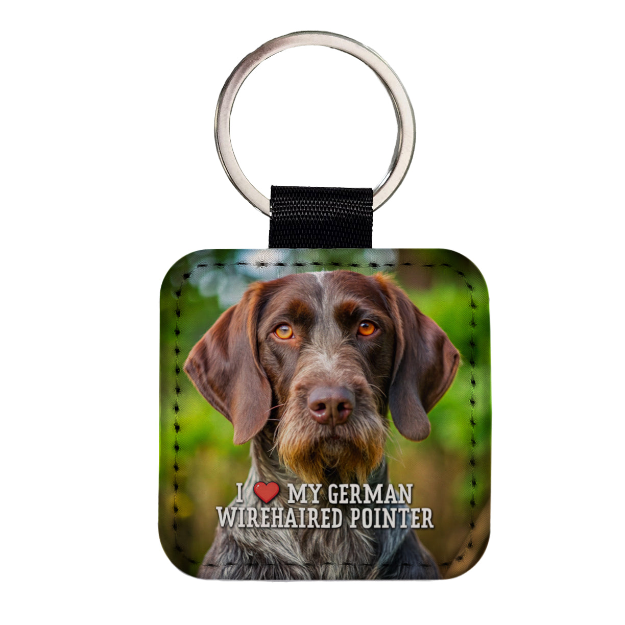 I Love My German Wirehaired Pointer Dog Heart Square Faux Leather Keychain