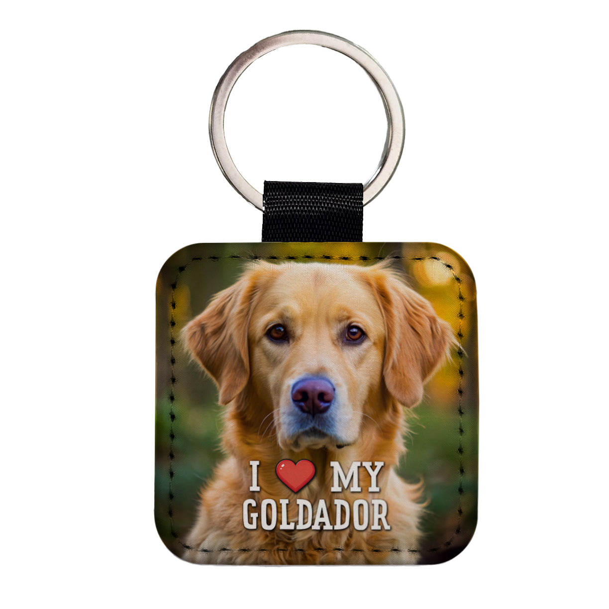 I Love My Goldador Dog Heart Square Faux Leather Keychain