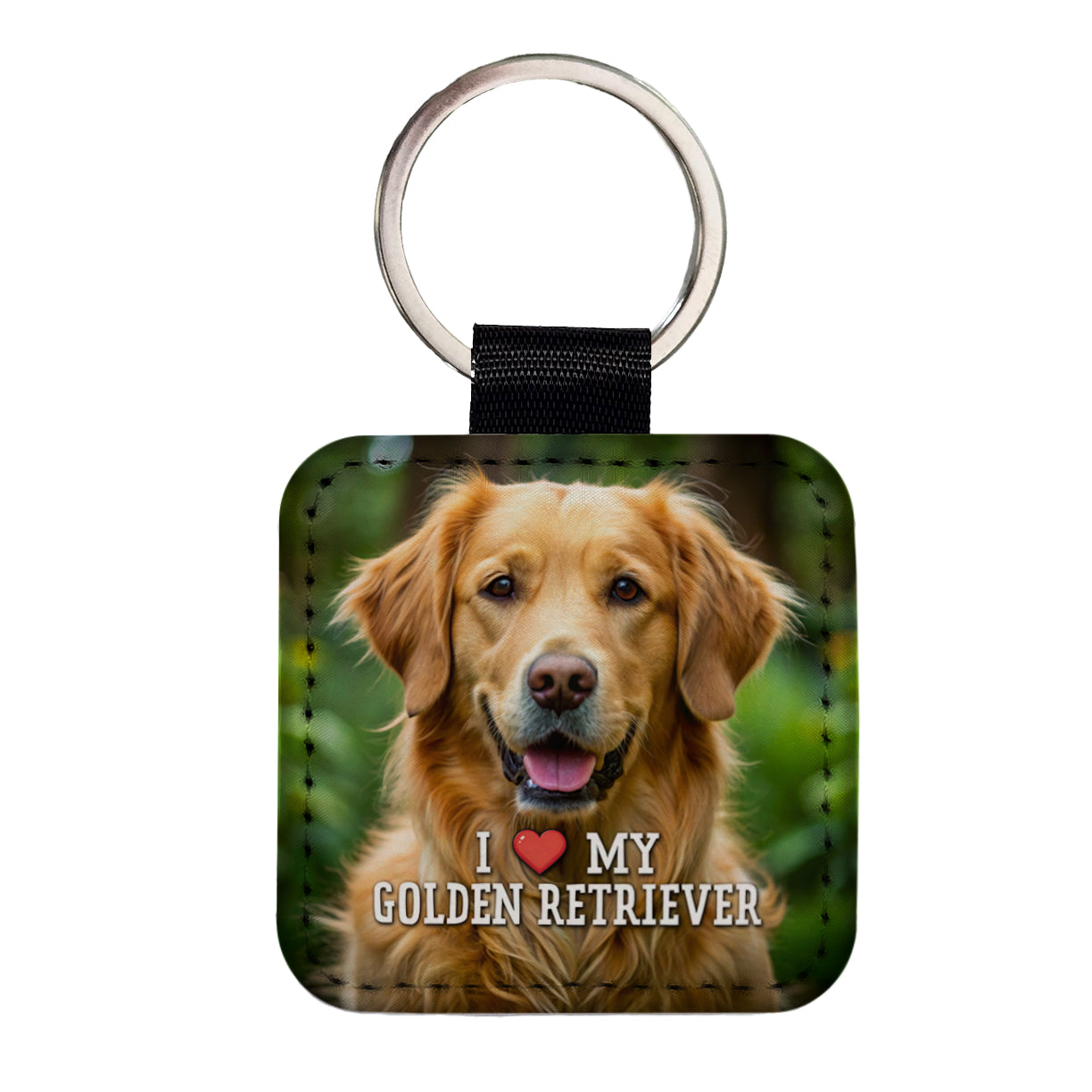 I Love My Golden Retriever Dog Heart Square Faux Leather Keychain