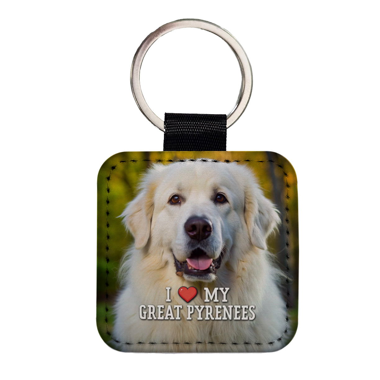 I Love My Great Pyrenees Dog Heart Square Faux Leather Keychain