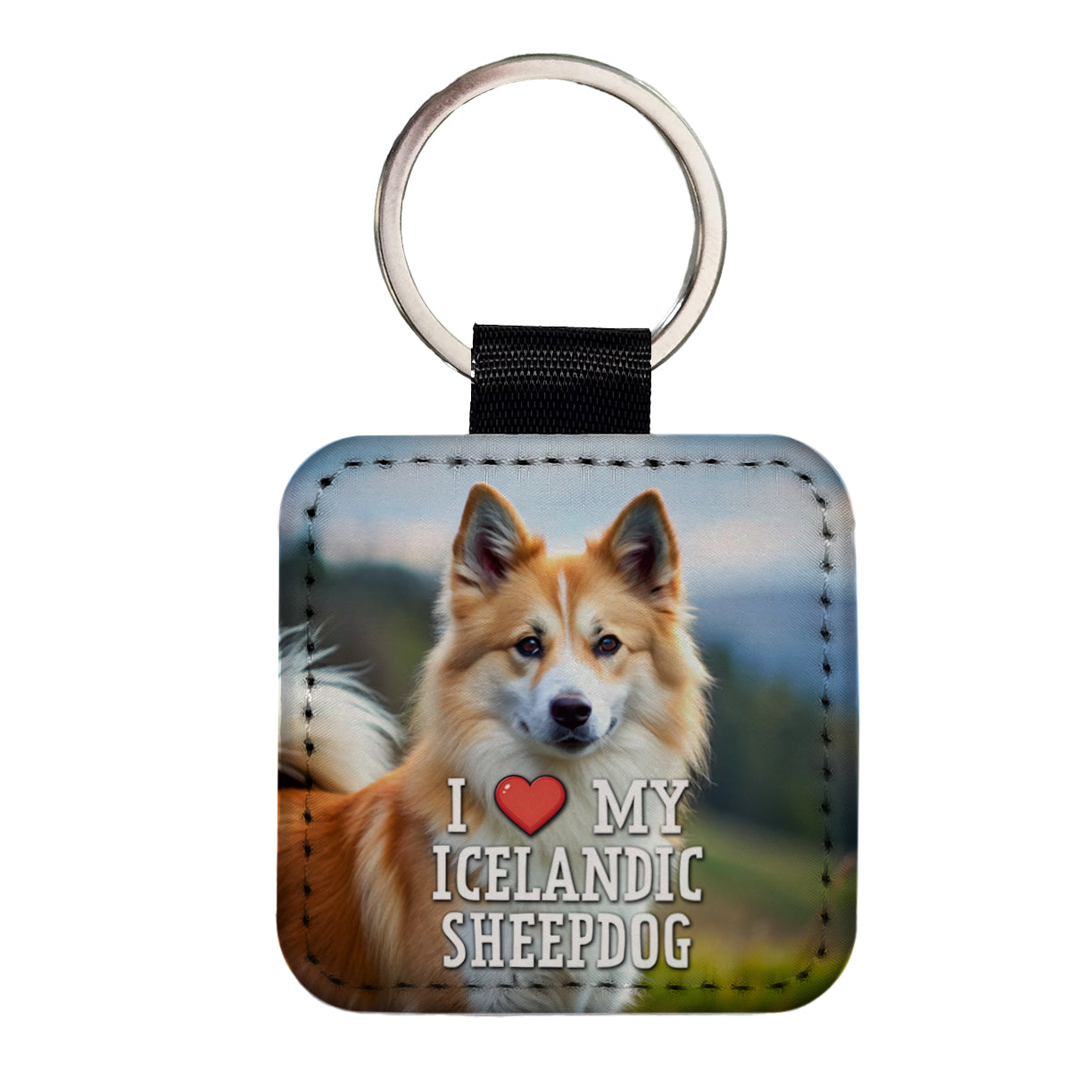 I Love My Icelandic Sheepdog Dog Heart Square Faux Leather Keychain