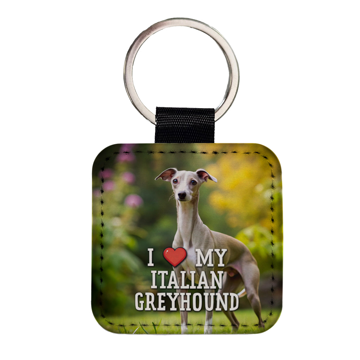 I Love My Italian Greyhound Dog Heart Square Faux Leather Keychain