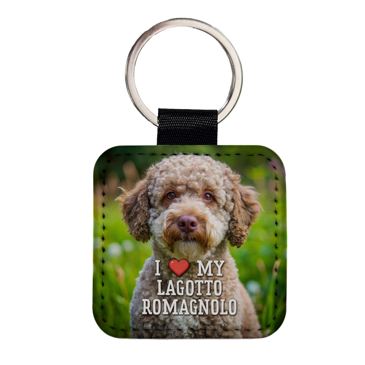 I Love My Lagotto Romagnolo Dog Heart Square Faux Leather Keychain