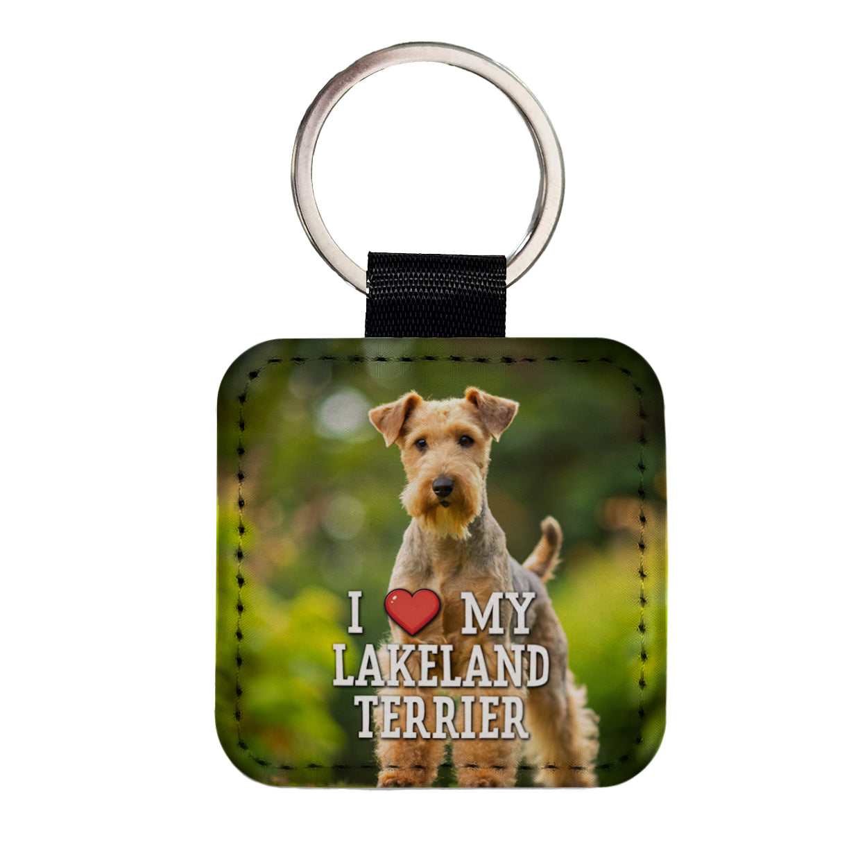 I Love My Lakeland Terrier Dog Heart Square Faux Leather Keychain