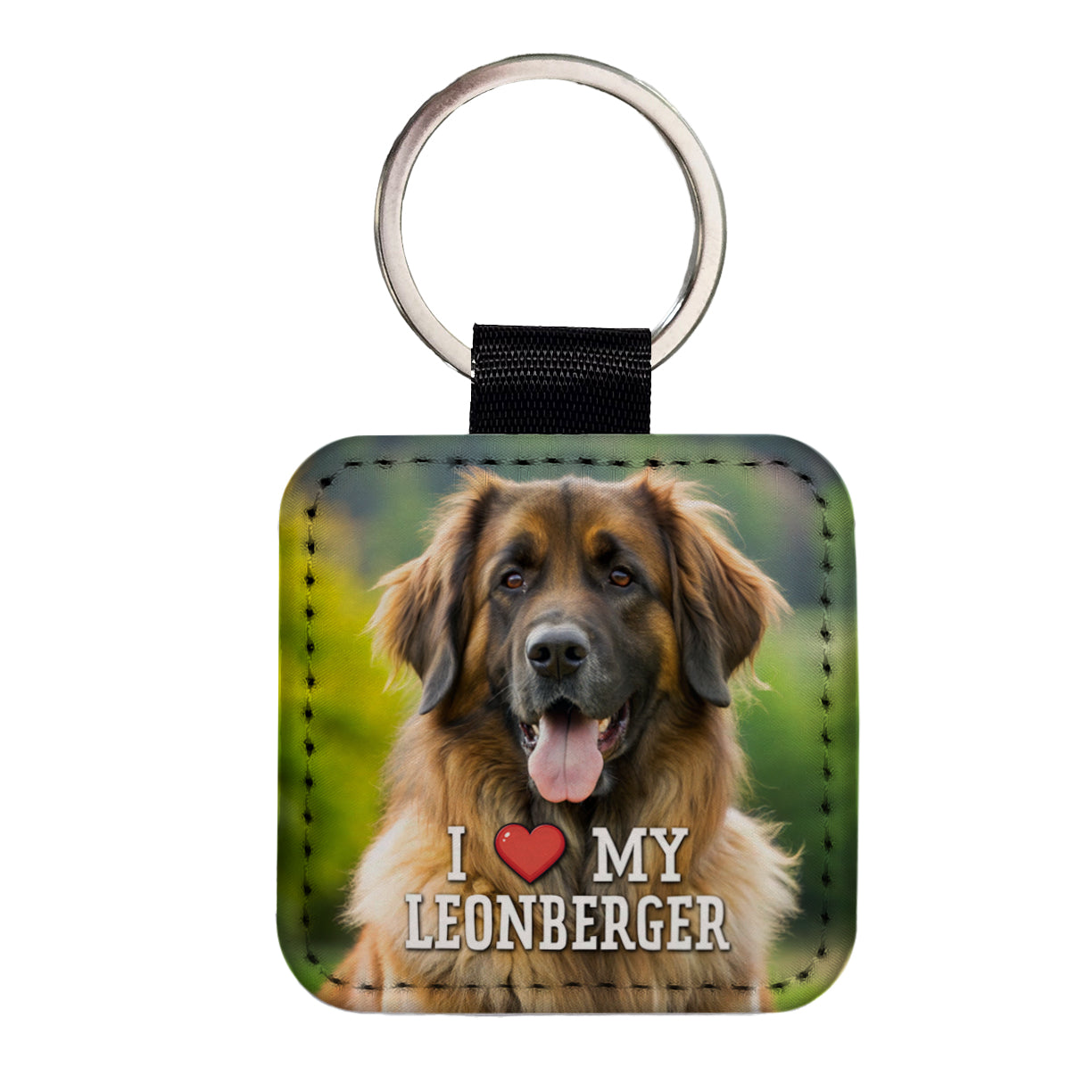 I Love My Leonberger Dog Heart Square Faux Leather Keychain