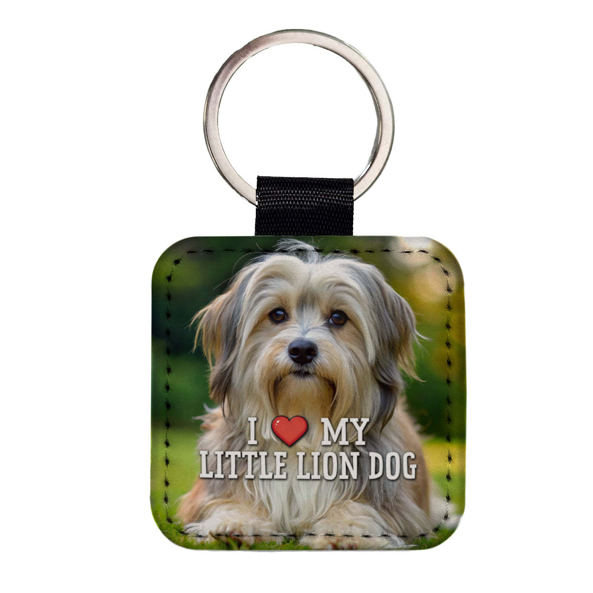 I Love My Little Lion Dog Heart Square Faux Leather Keychain