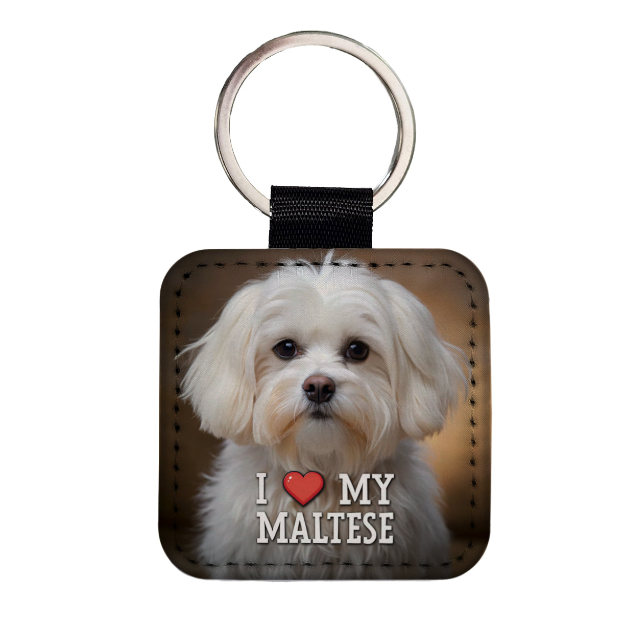 I Love My Maltese Dog Heart Square Faux Leather Keychain