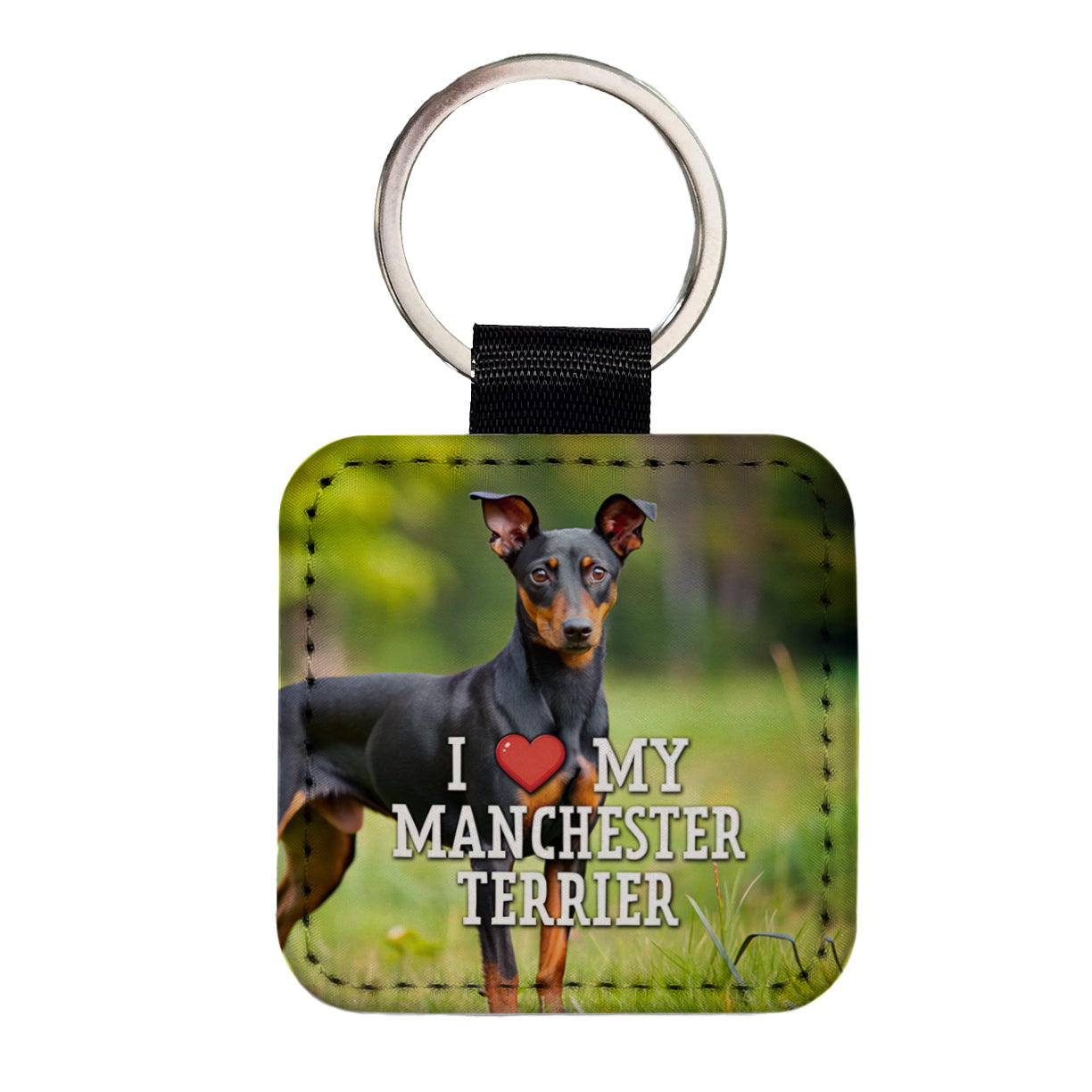 I Love My Manchester Terrier Dog Heart Square Faux Leather Keychain