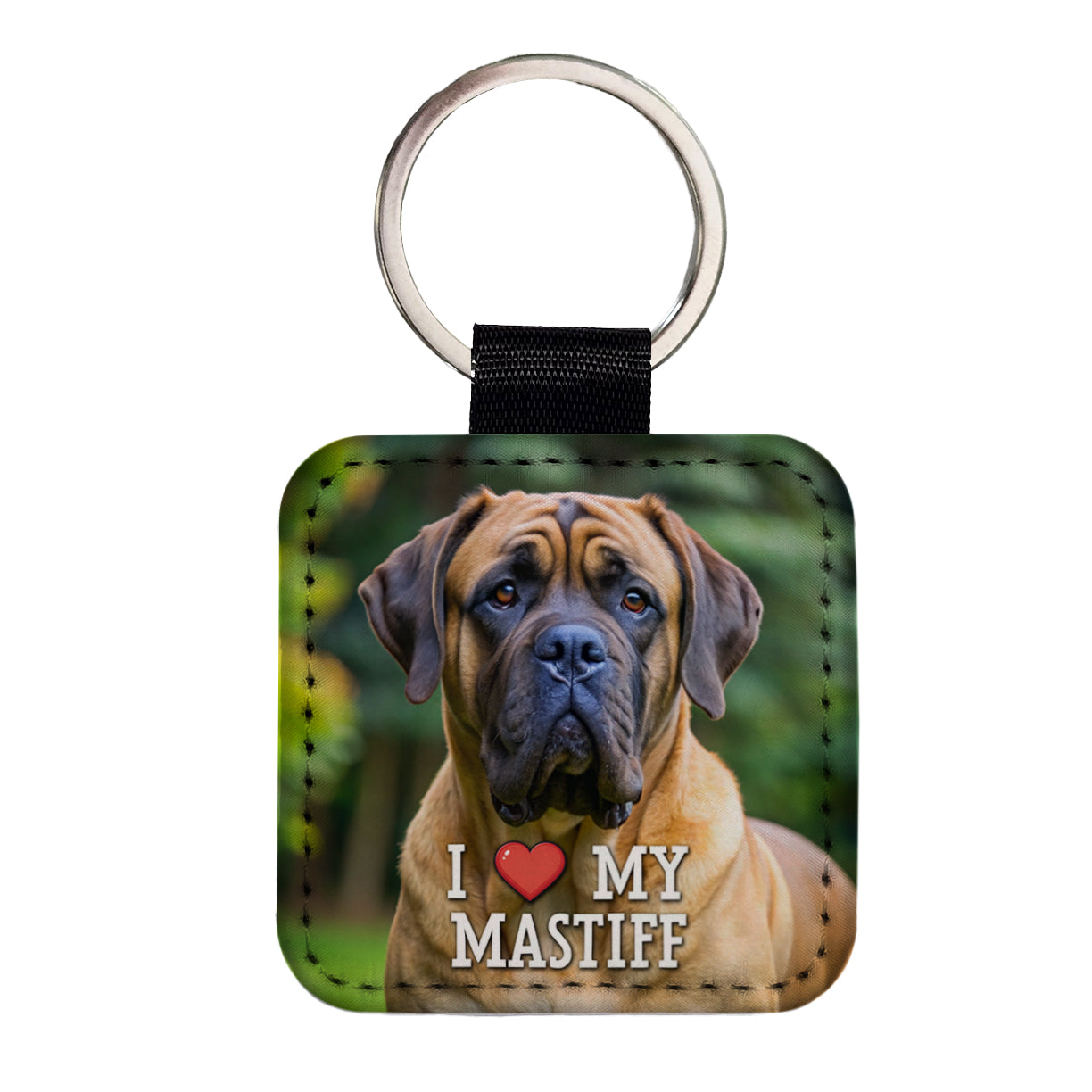 I Love My Mastiff Dog Heart Square Faux Leather Keychain