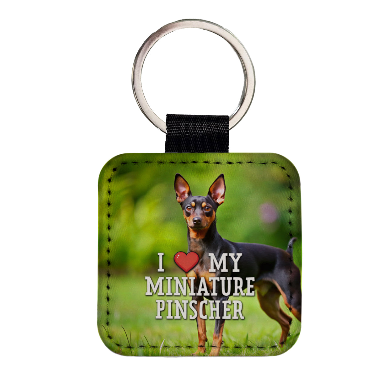 I Love My Miniature Pinscher Dog Heart Square Faux Leather Keychain