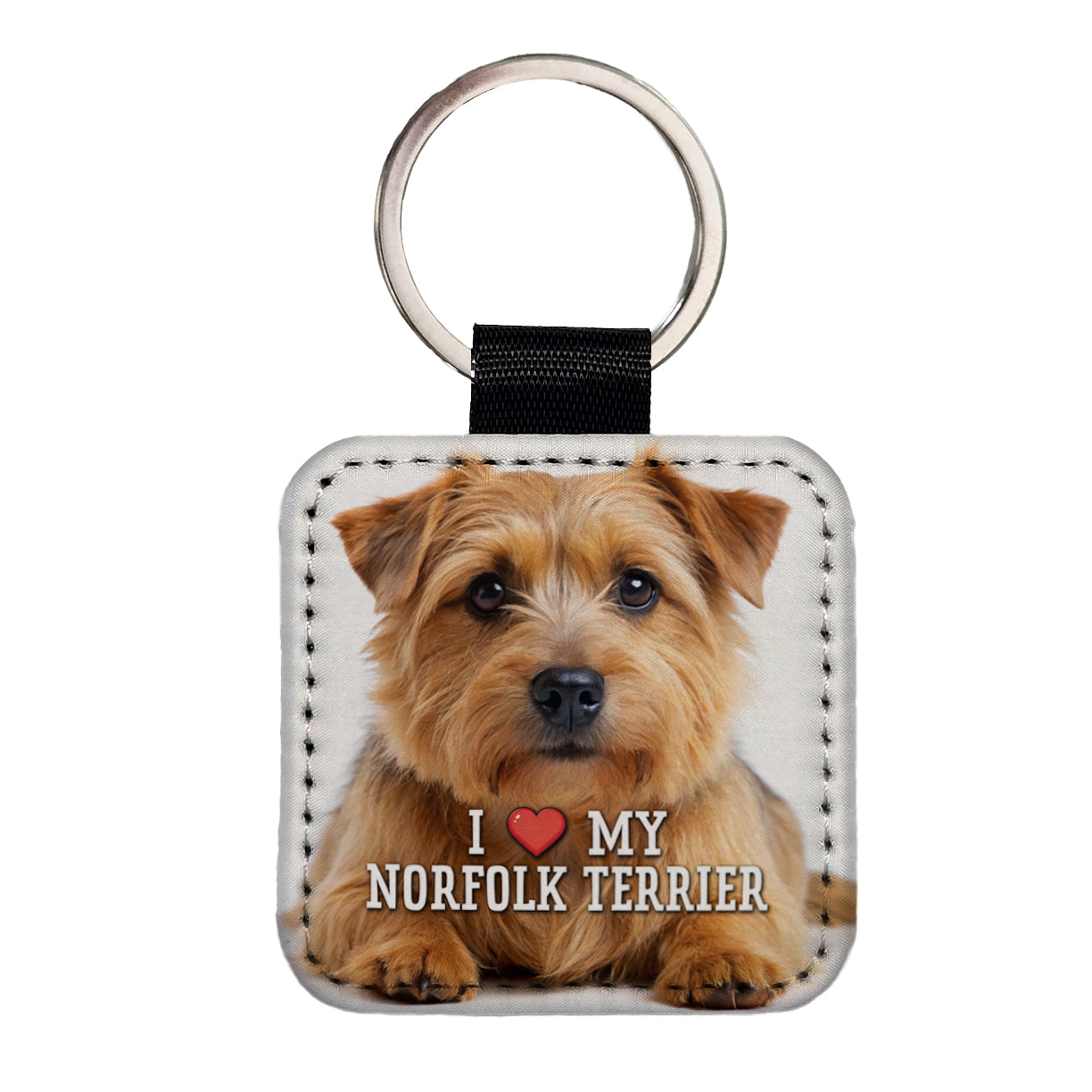 I Love My Norfolk Terrier Dog Heart Square Faux Leather Keychain