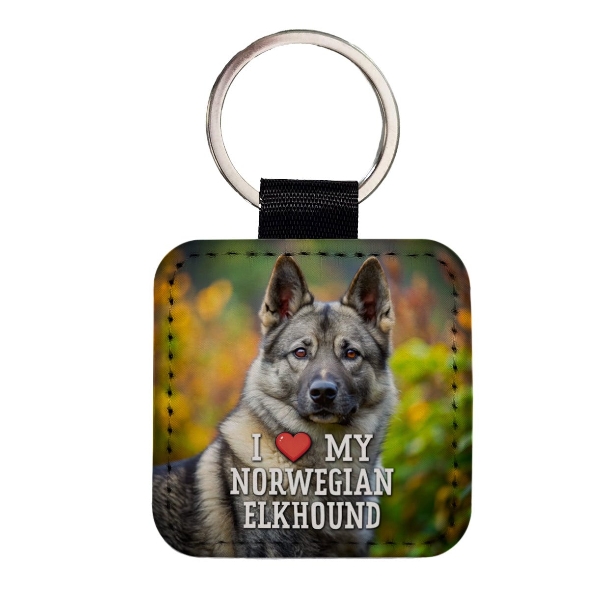 I Love My Norwegian Elkhound Dog Heart Square Faux Leather Keychain