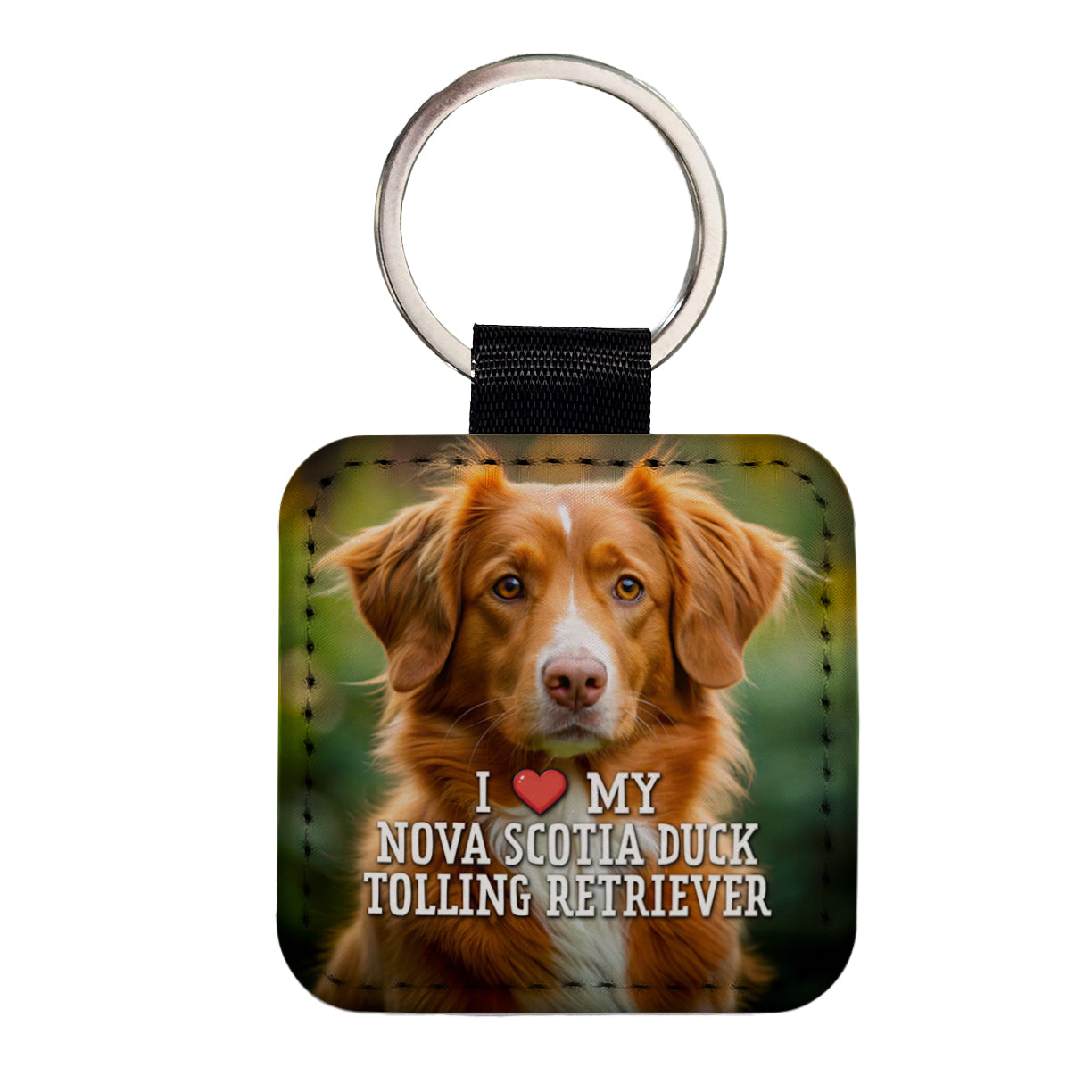 I Love My Nova Scotia Duck Tolling Retriever Dog Heart Square Faux Leather Keychain