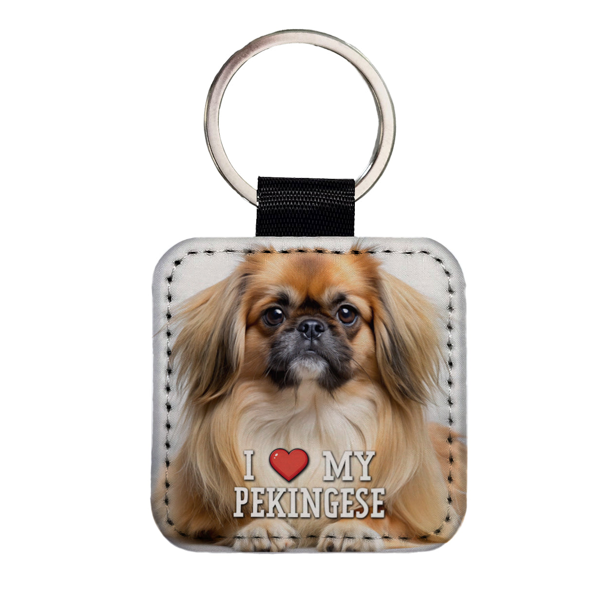I Love My Pekingese Dog Heart Square Faux Leather Keychain