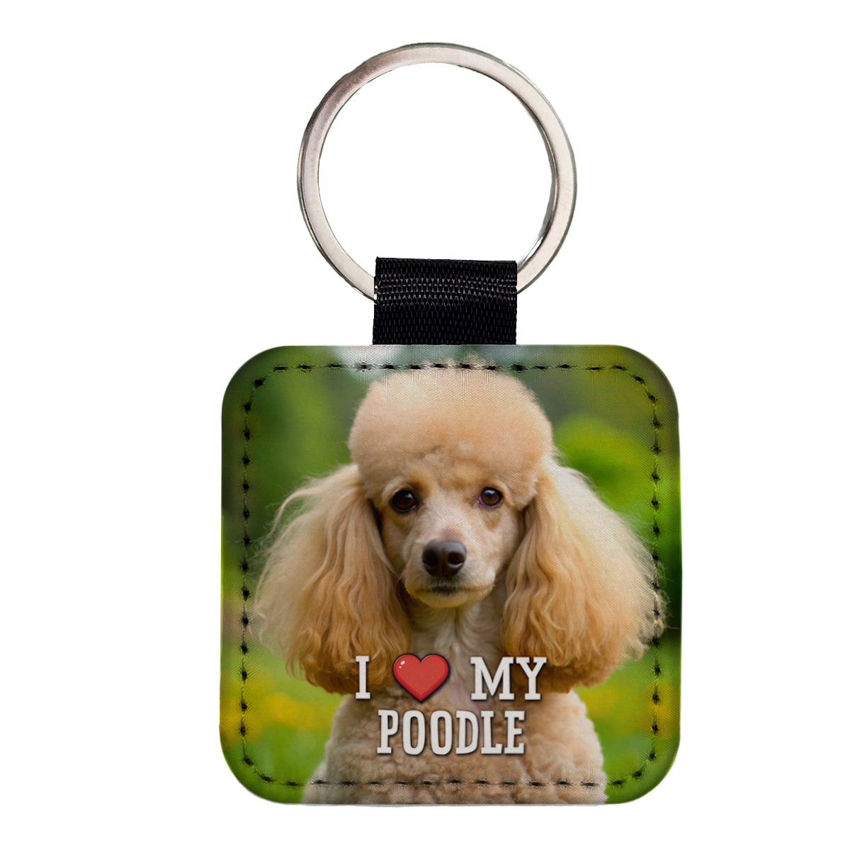 I Love My Poodle Dog Heart Square Faux Leather Keychain