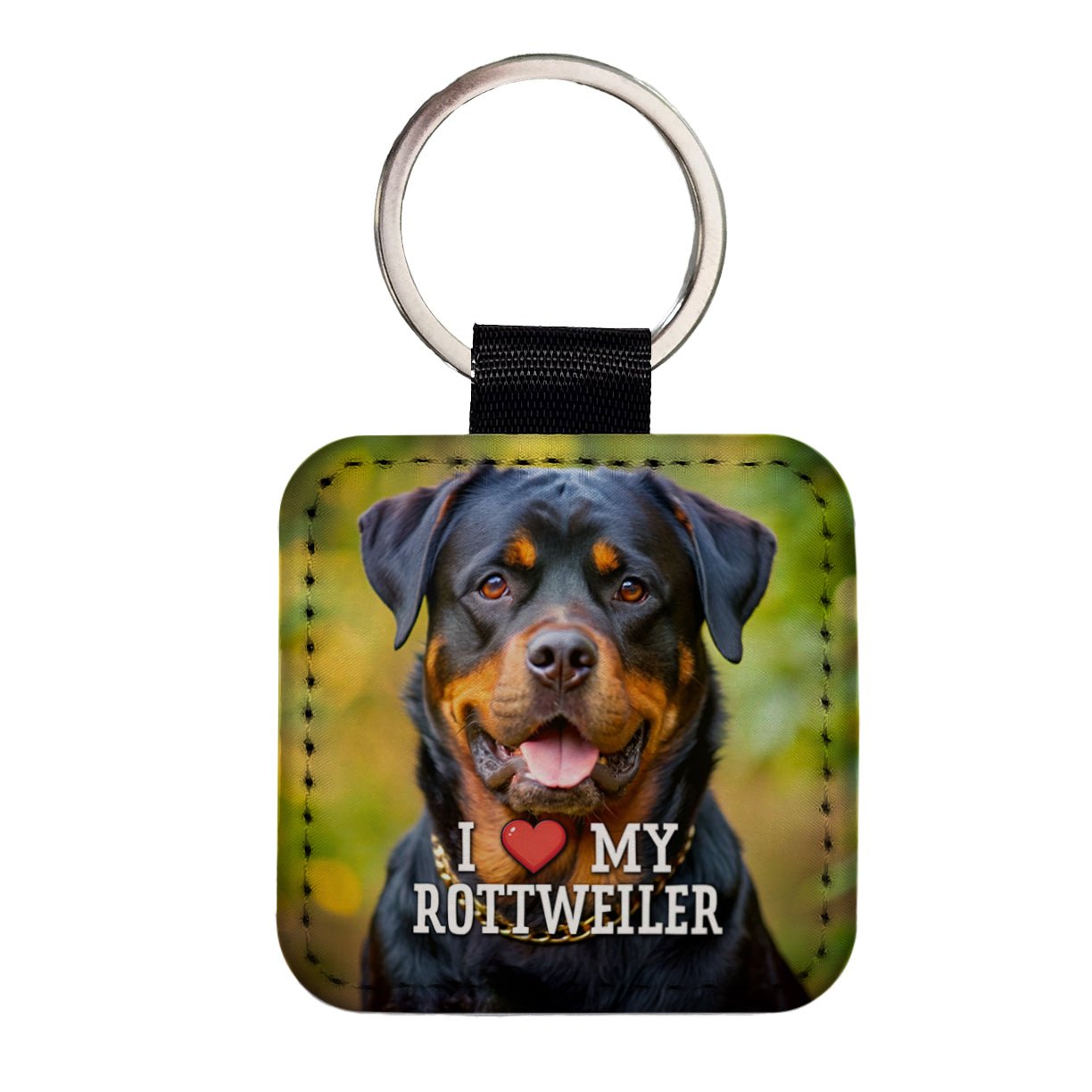 I Love My Rottweiler Dog Heart Square Faux Leather Keychain