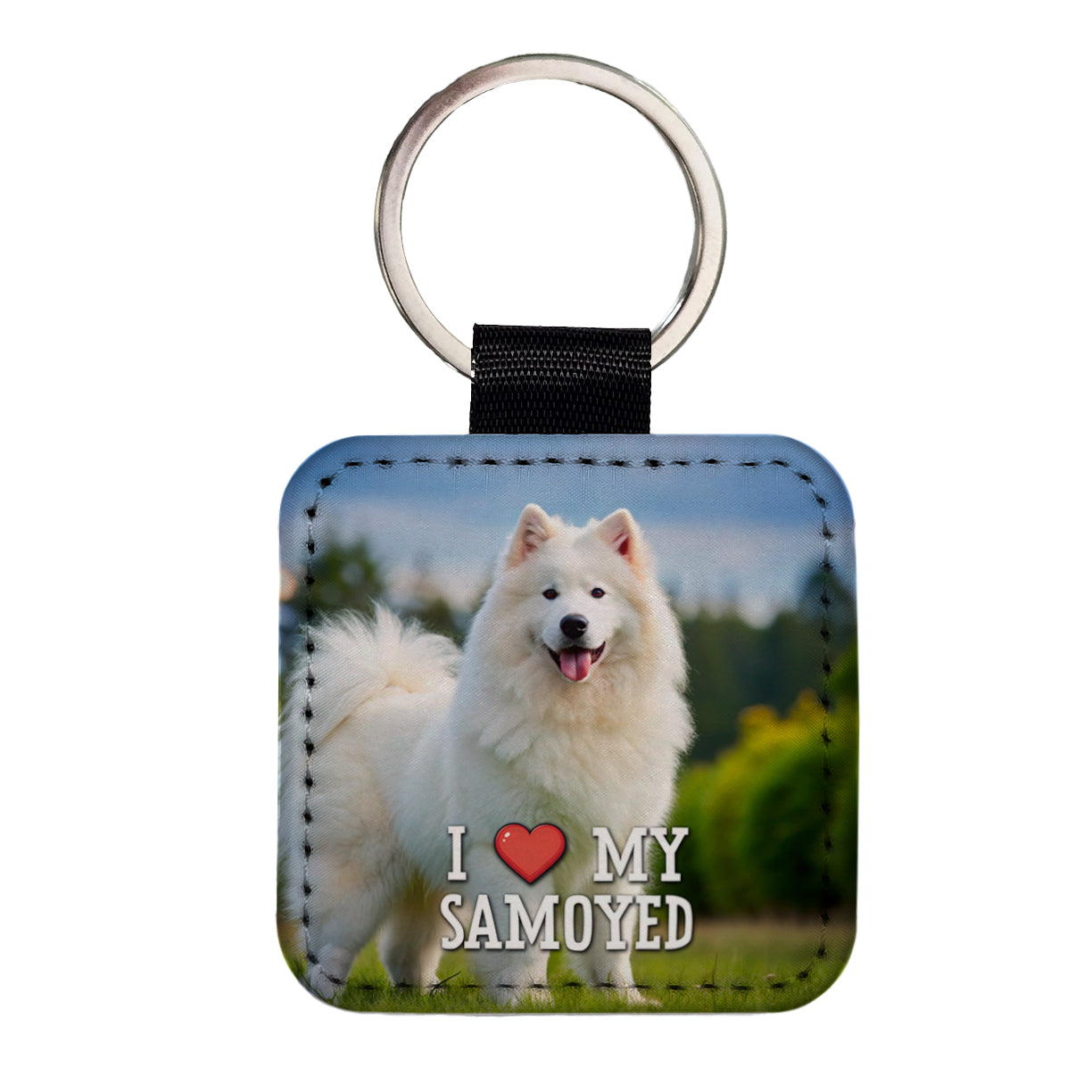 I Love My Samoyed Dog Heart Square Faux Leather Keychain
