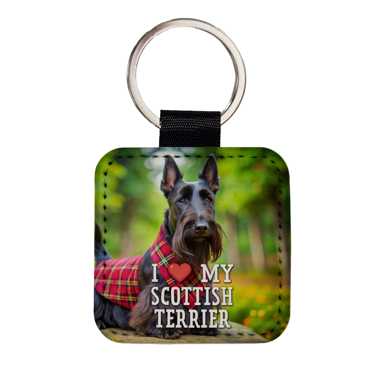 I Love My Scottish Terrier Dog Heart Square Faux Leather Keychain