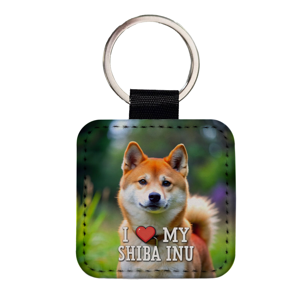 I Love My Shiba Inu Dog Heart Square Faux Leather Keychain