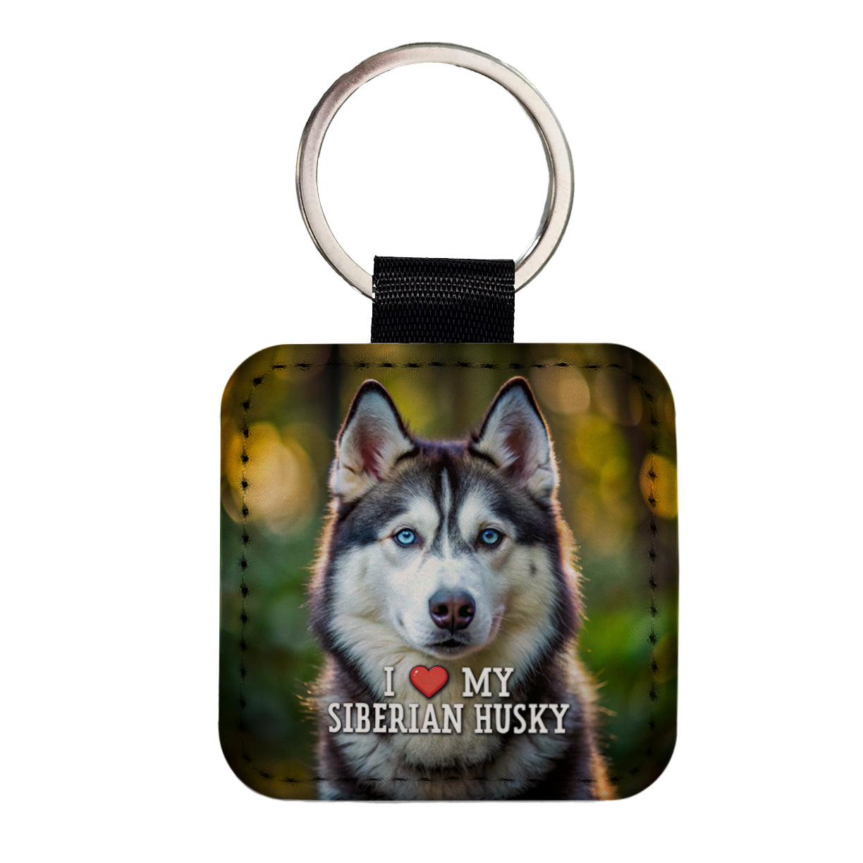 I Love My Siberian Husky Dog Heart Square Faux Leather Keychain