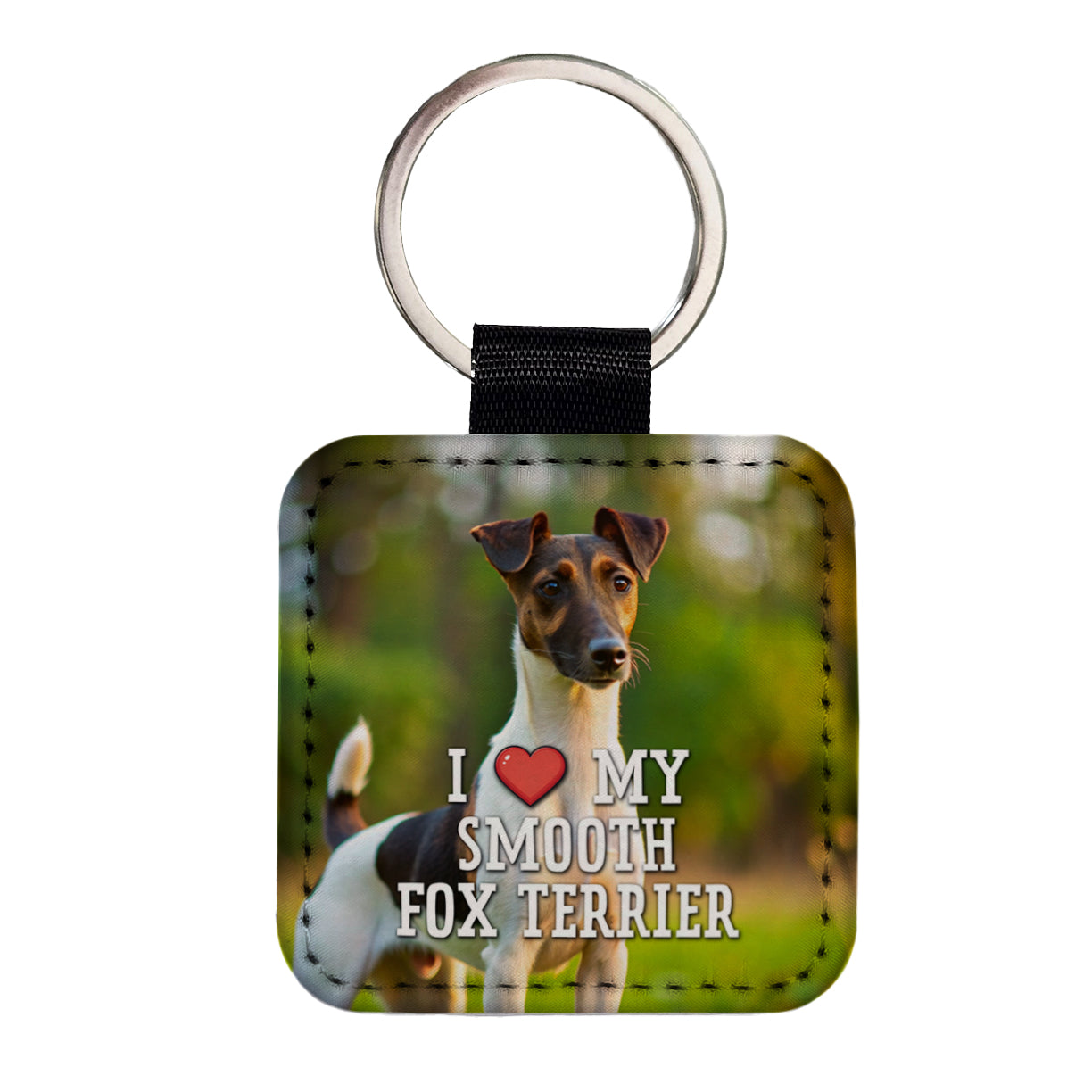 I Love My Smooth Fox Terrier Dog Heart Square Faux Leather Keychain